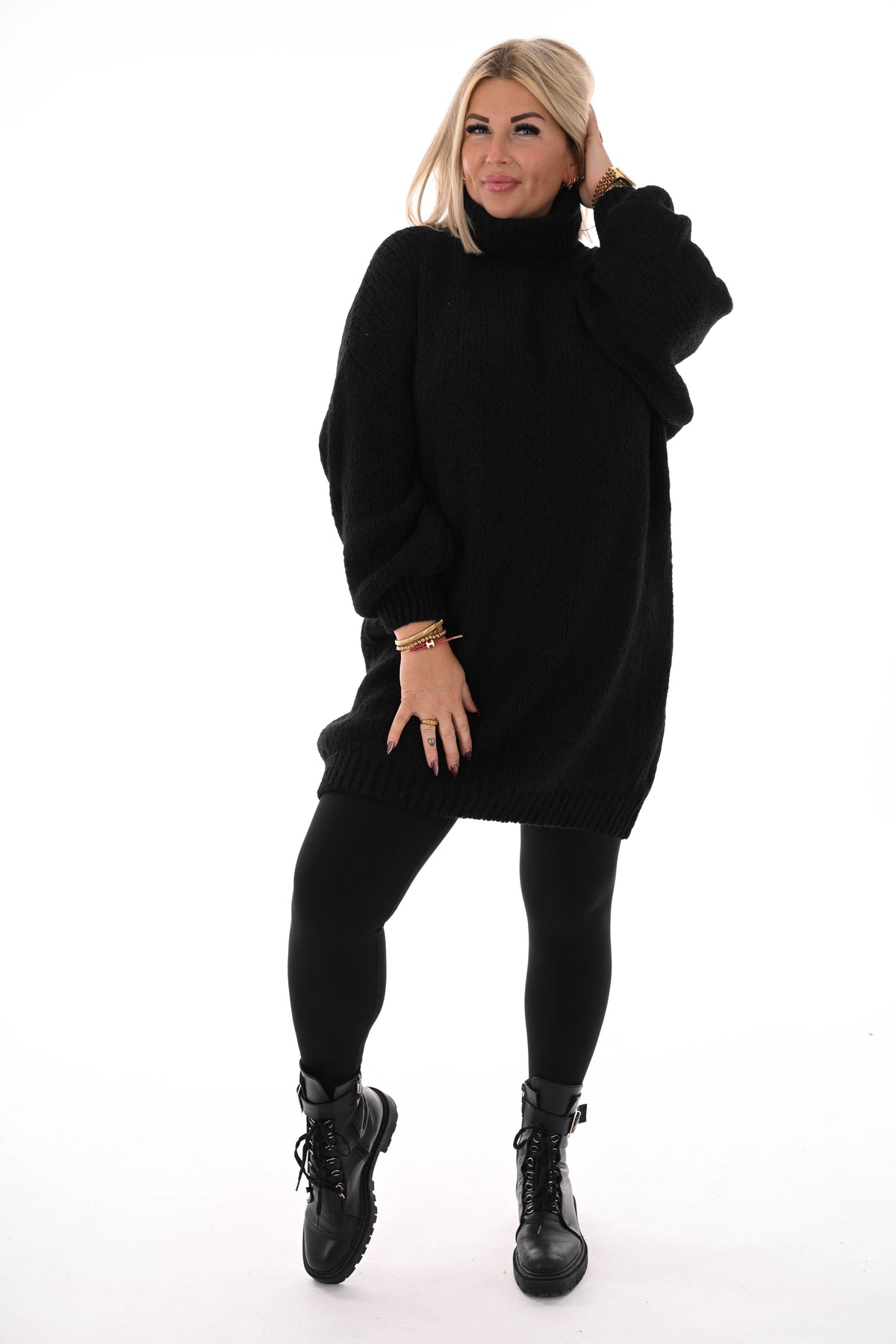 Tuniek grof gebreid met col zwart