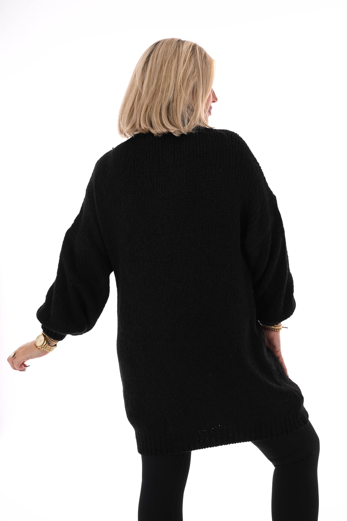 Lange trui pofmouwen uni zwart