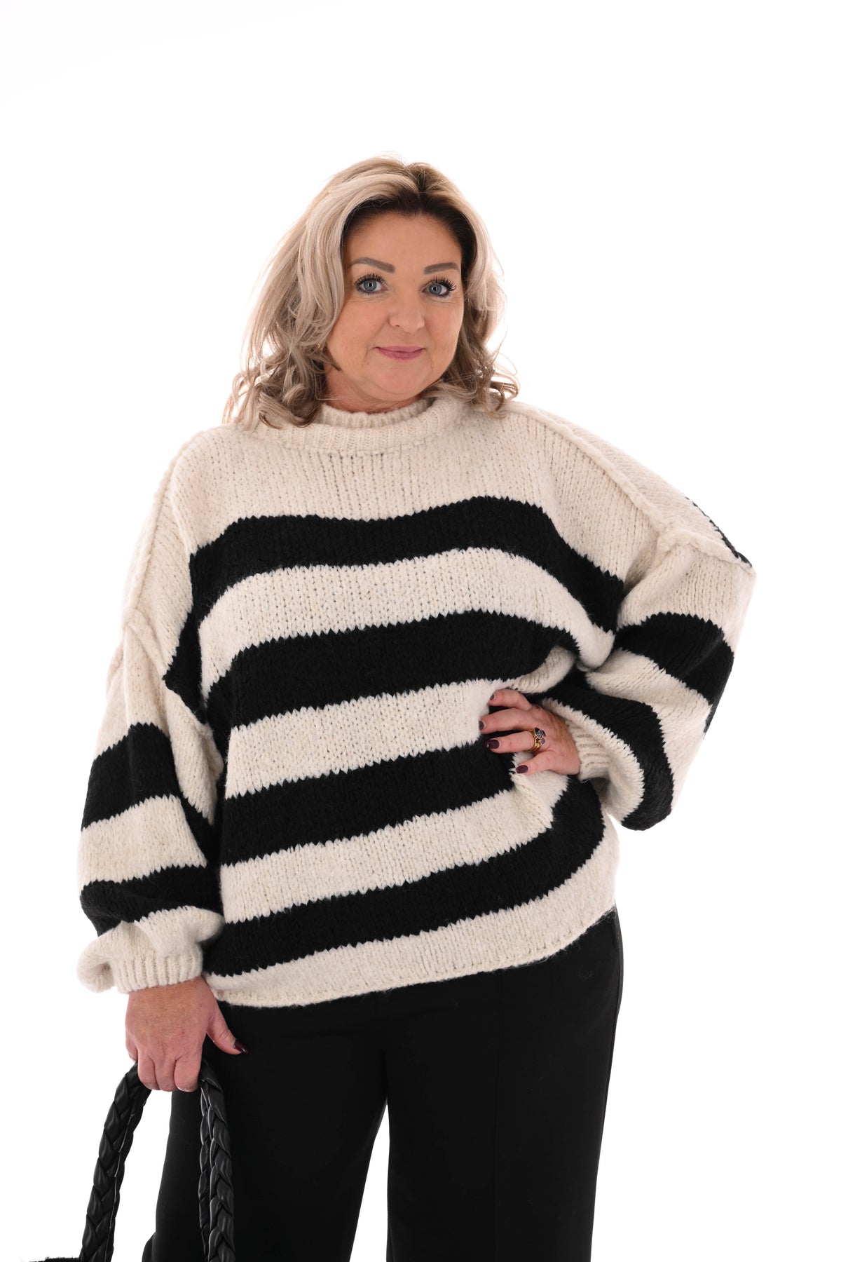 Gebreide trui turtle neck gestreept zwart