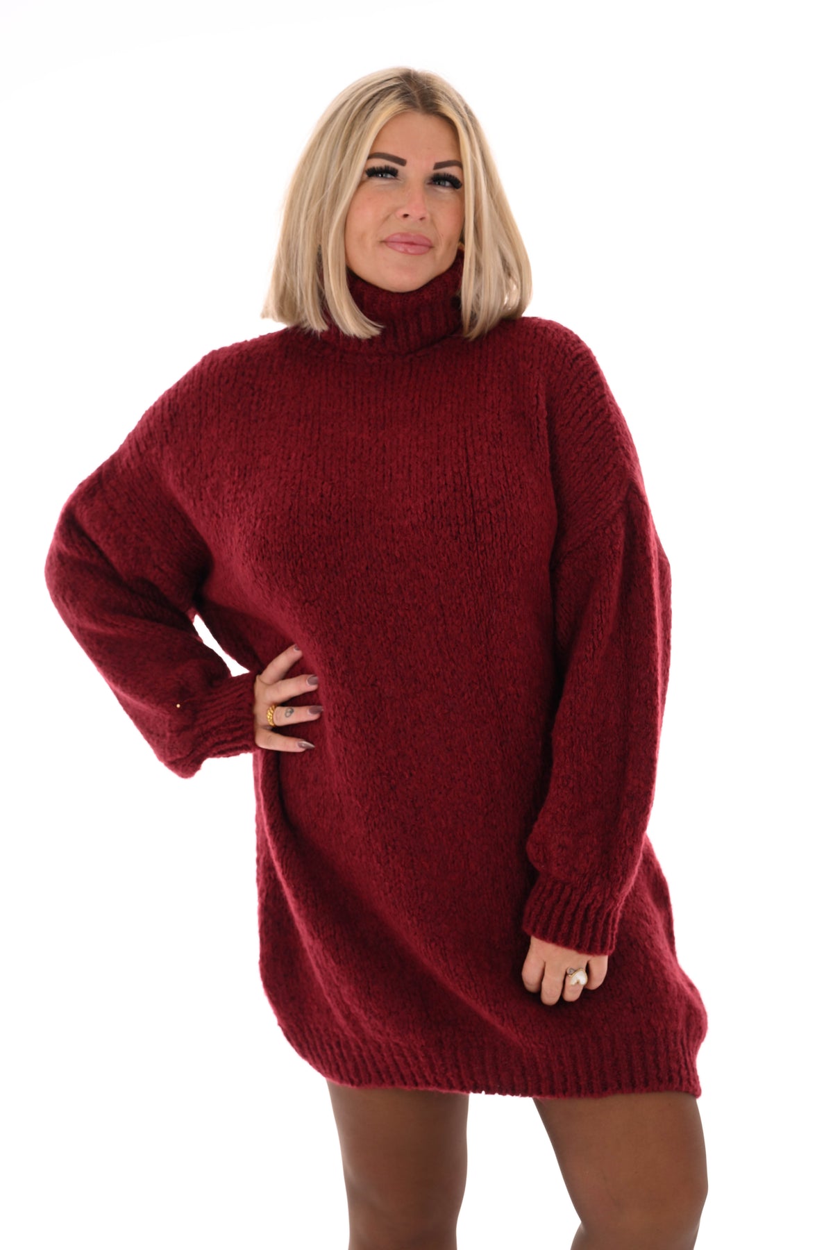 Tuniek grof gebreid met col bordeaux