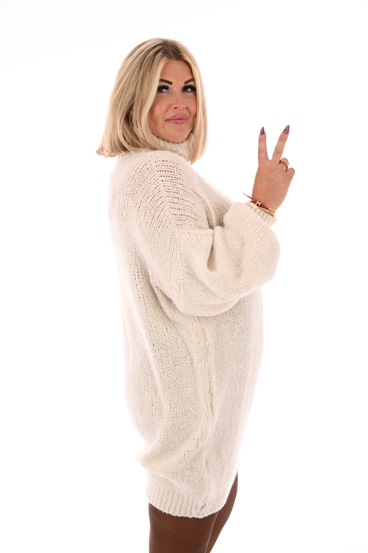 Tuniek grof gebreid met col roomwit