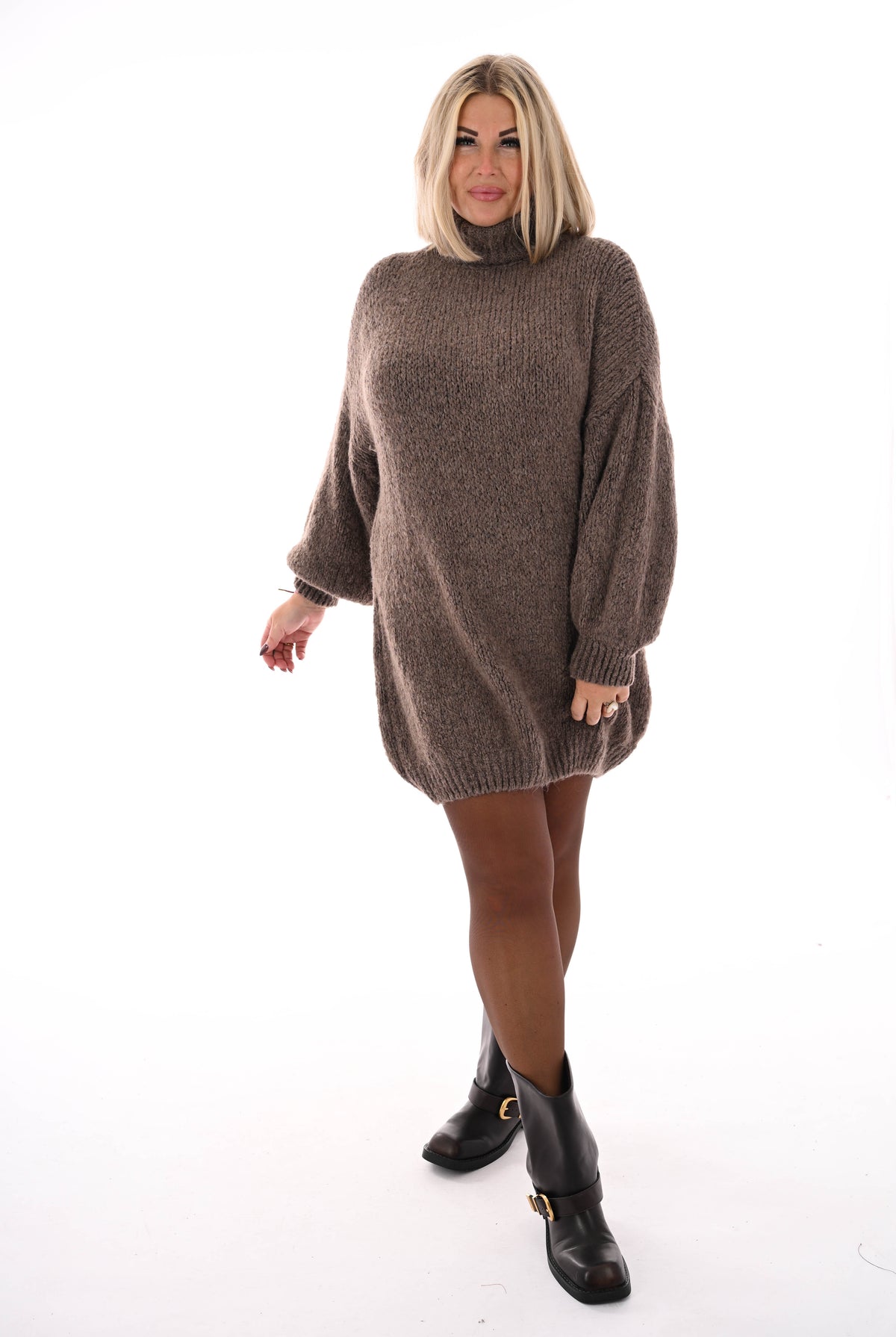 Tuniek grof gebreid met col taupe