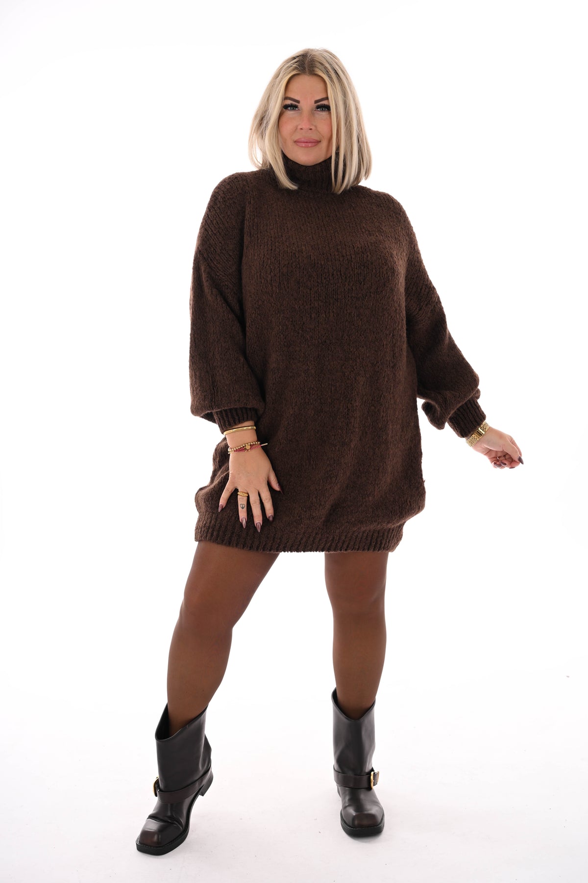 Tuniek grof gebreid met col donkerbruin