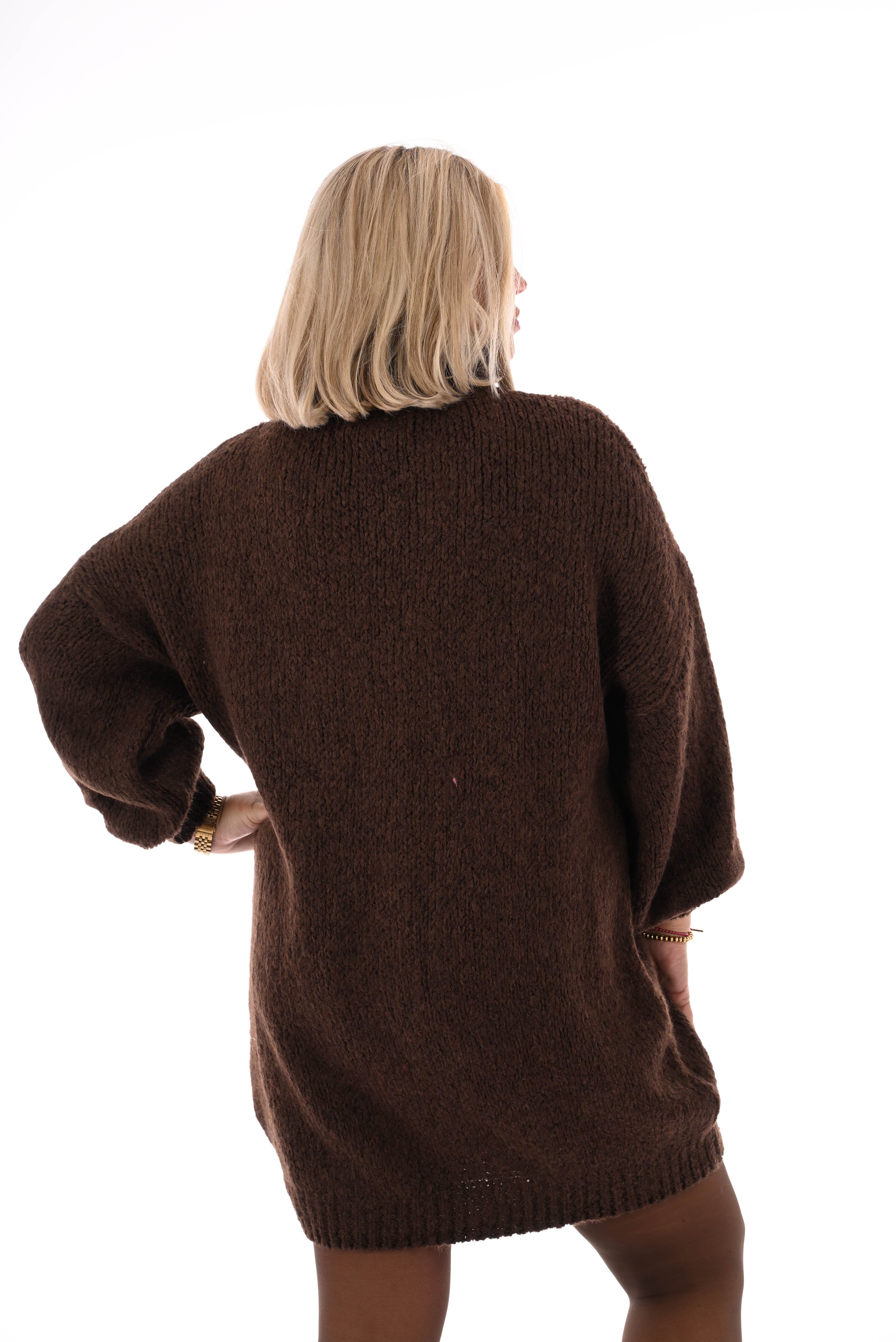 Tuniek grof gebreid met col donkerbruin