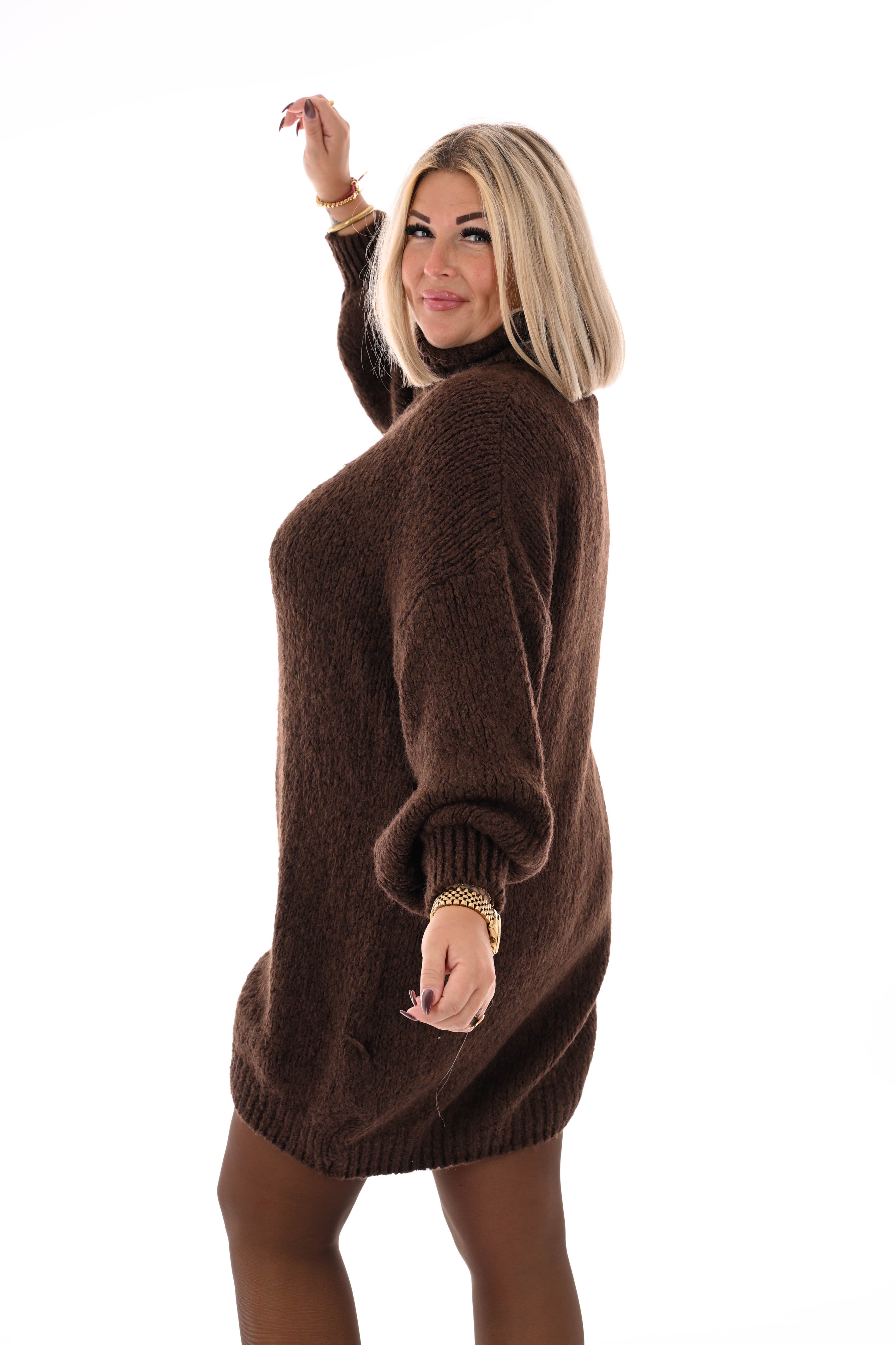 Tuniek grof gebreid met col donkerbruin