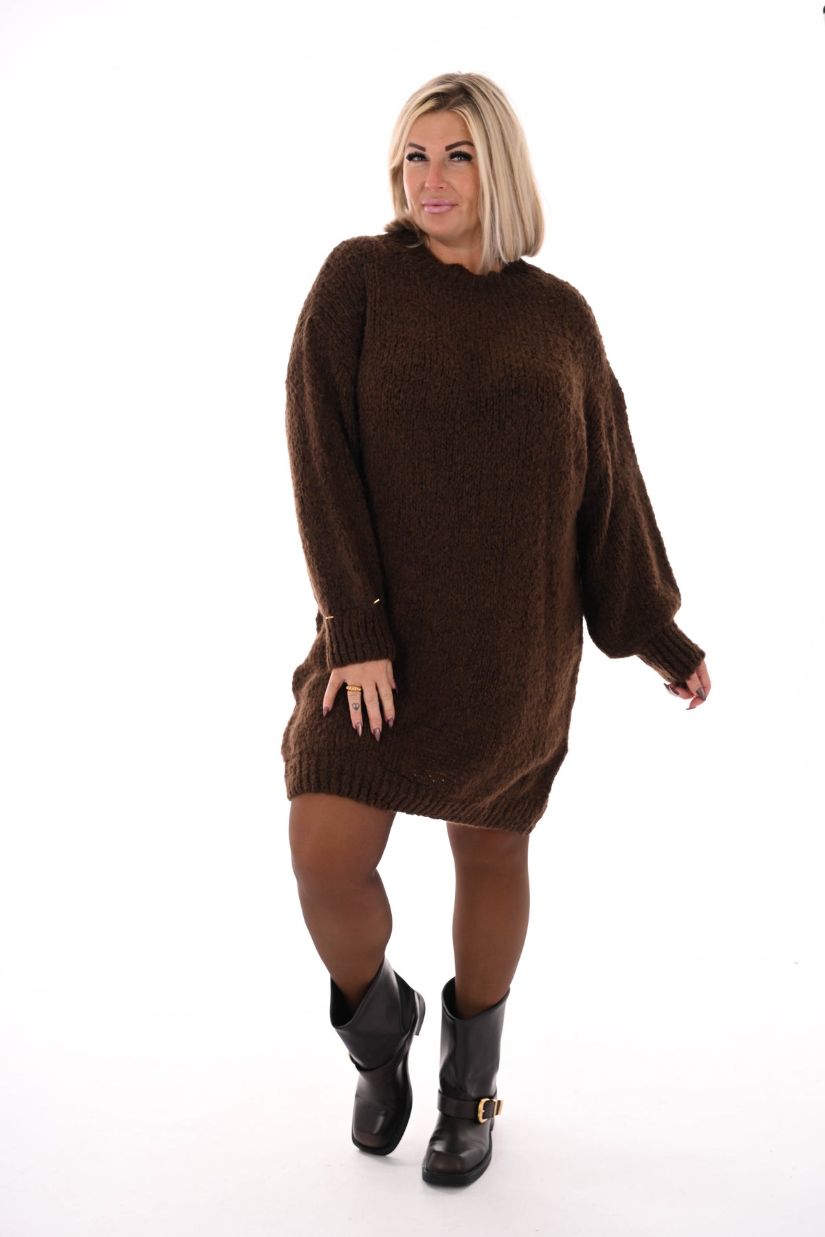 Lange trui pofmouwen uni bruin