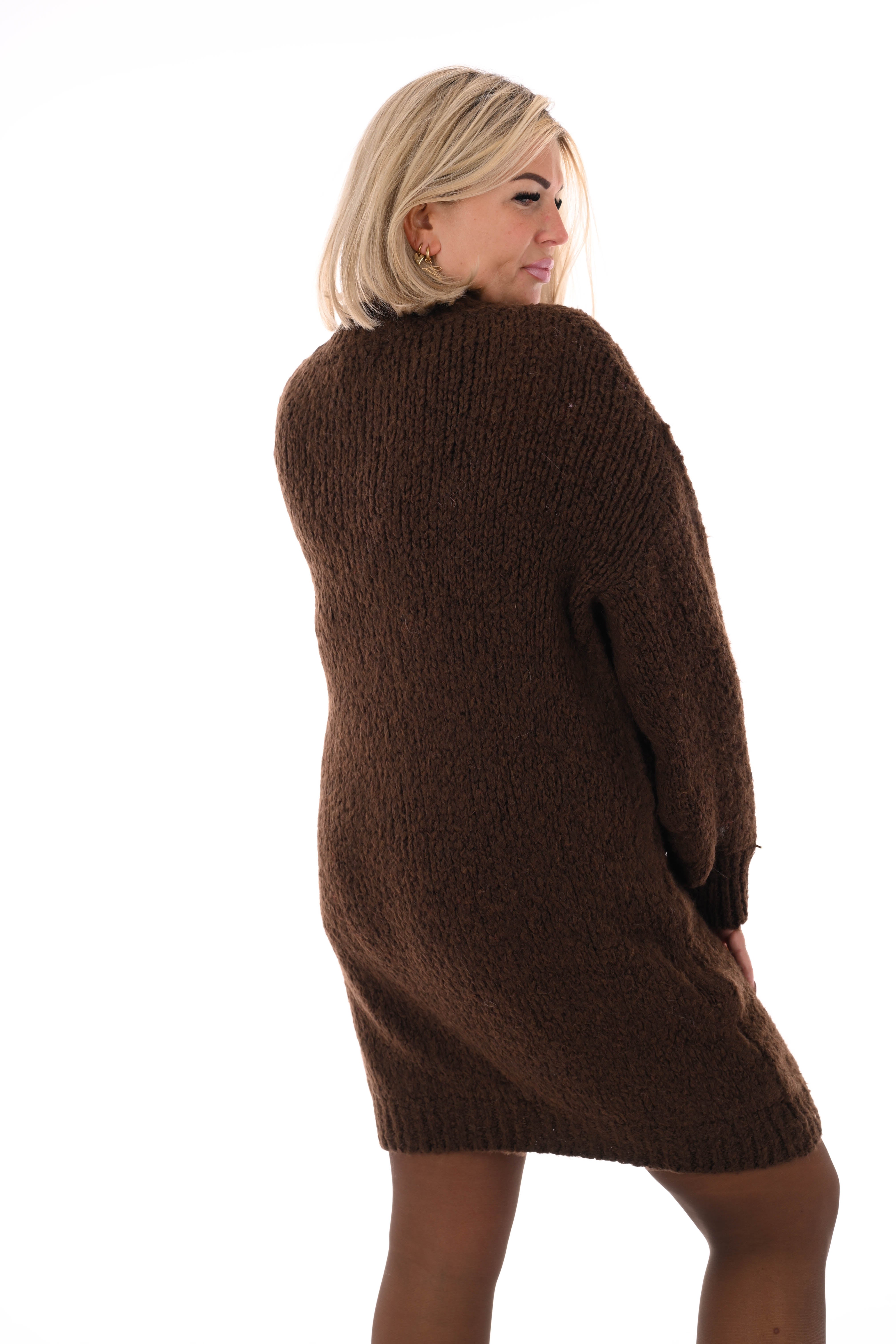 Lange trui pofmouwen uni bruin