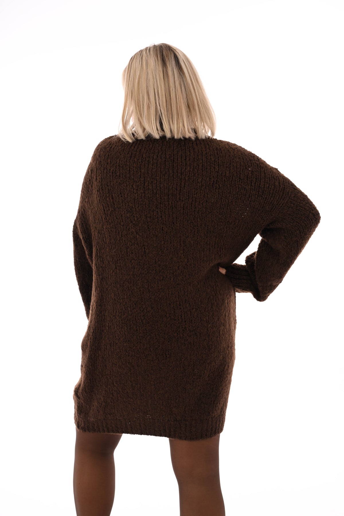 Lange trui pofmouwen uni bruin