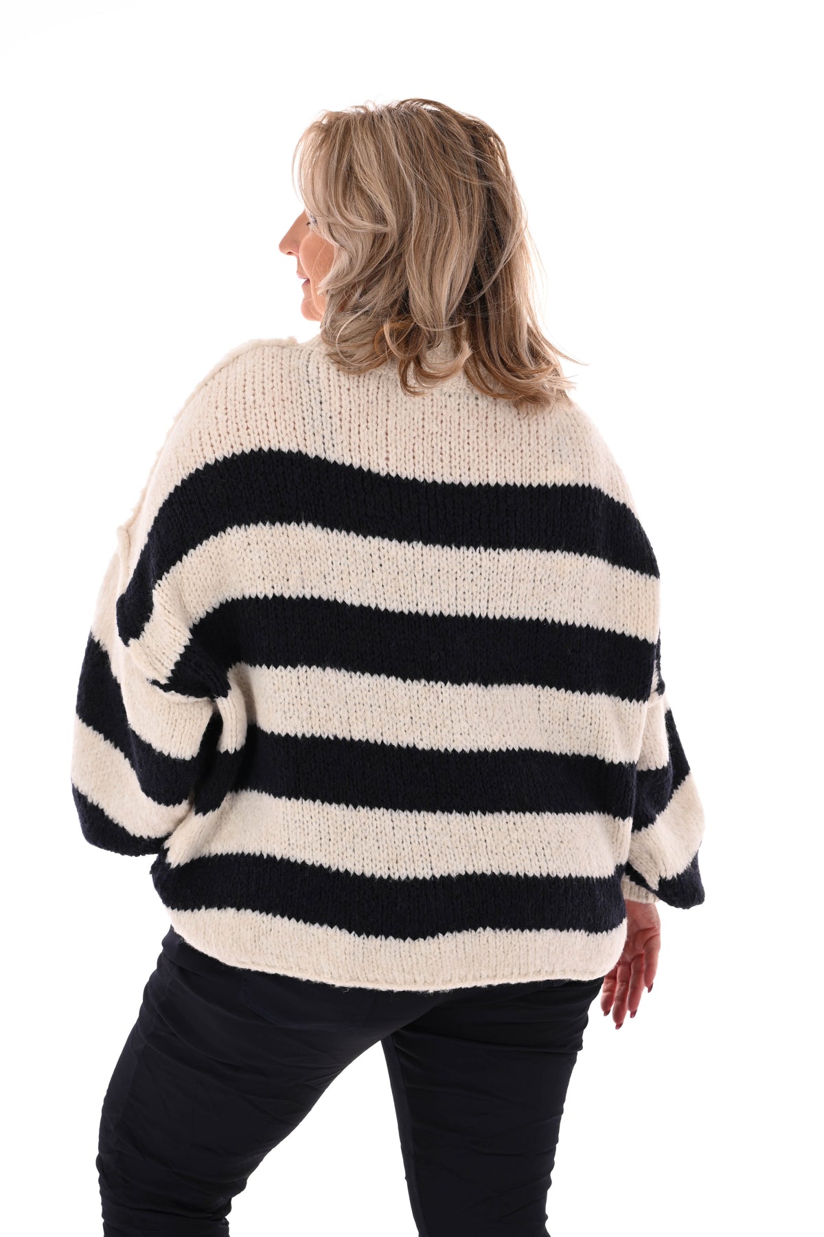 Gebreide trui turtle neck gestreept marineblauw