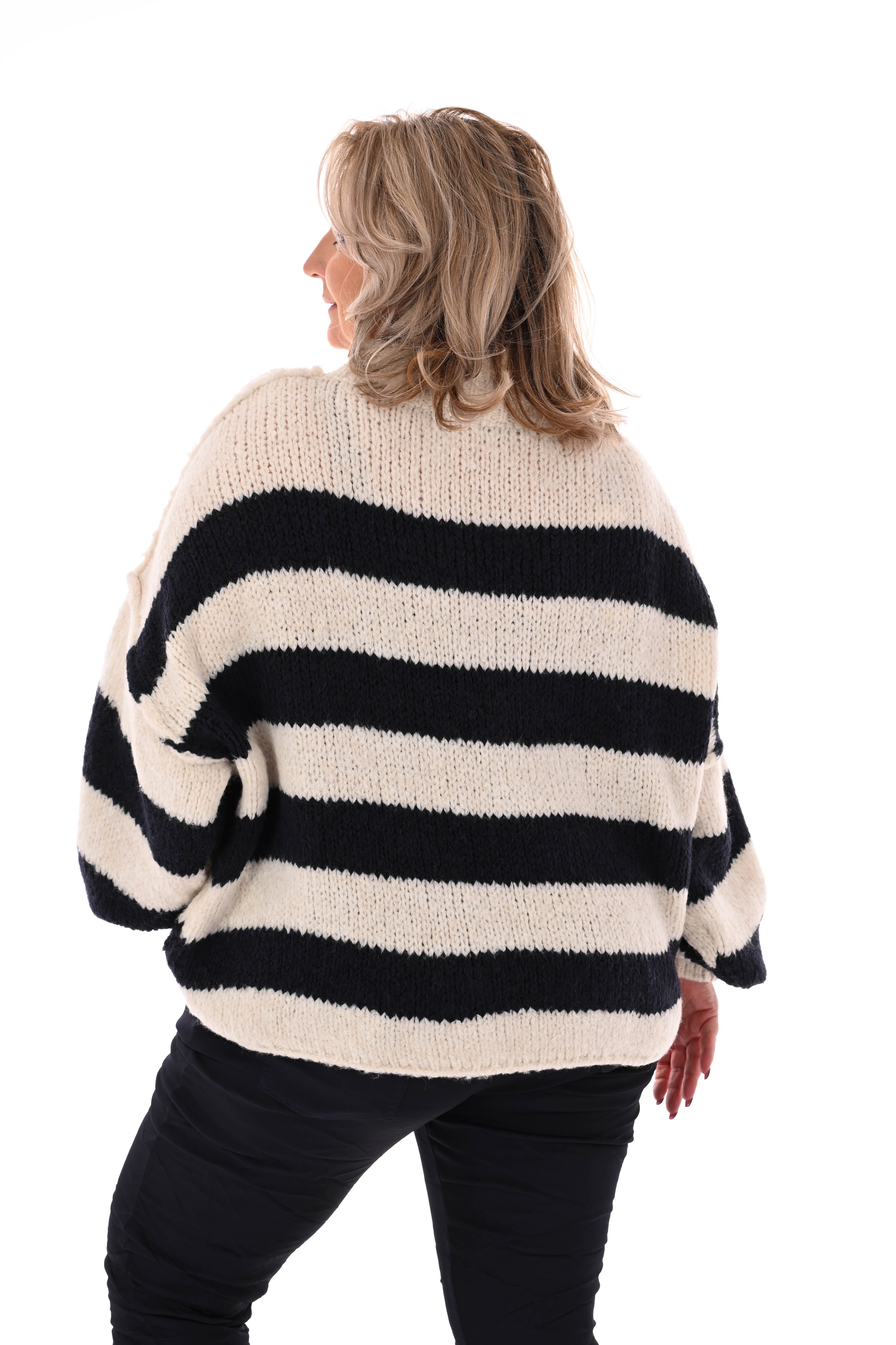 Gebreide trui turtle neck gestreept marineblauw