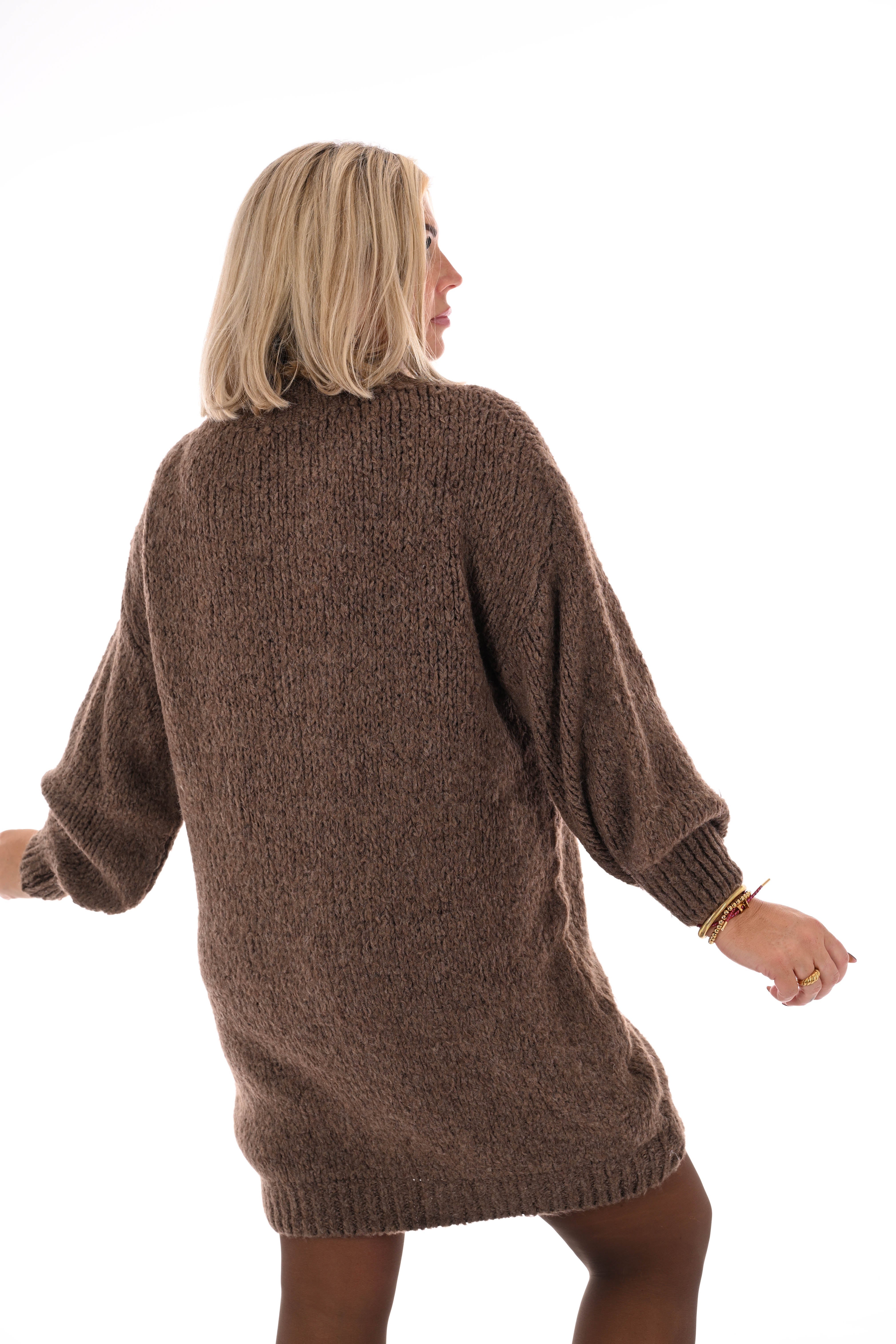 Lange trui pofmouwen uni taupe