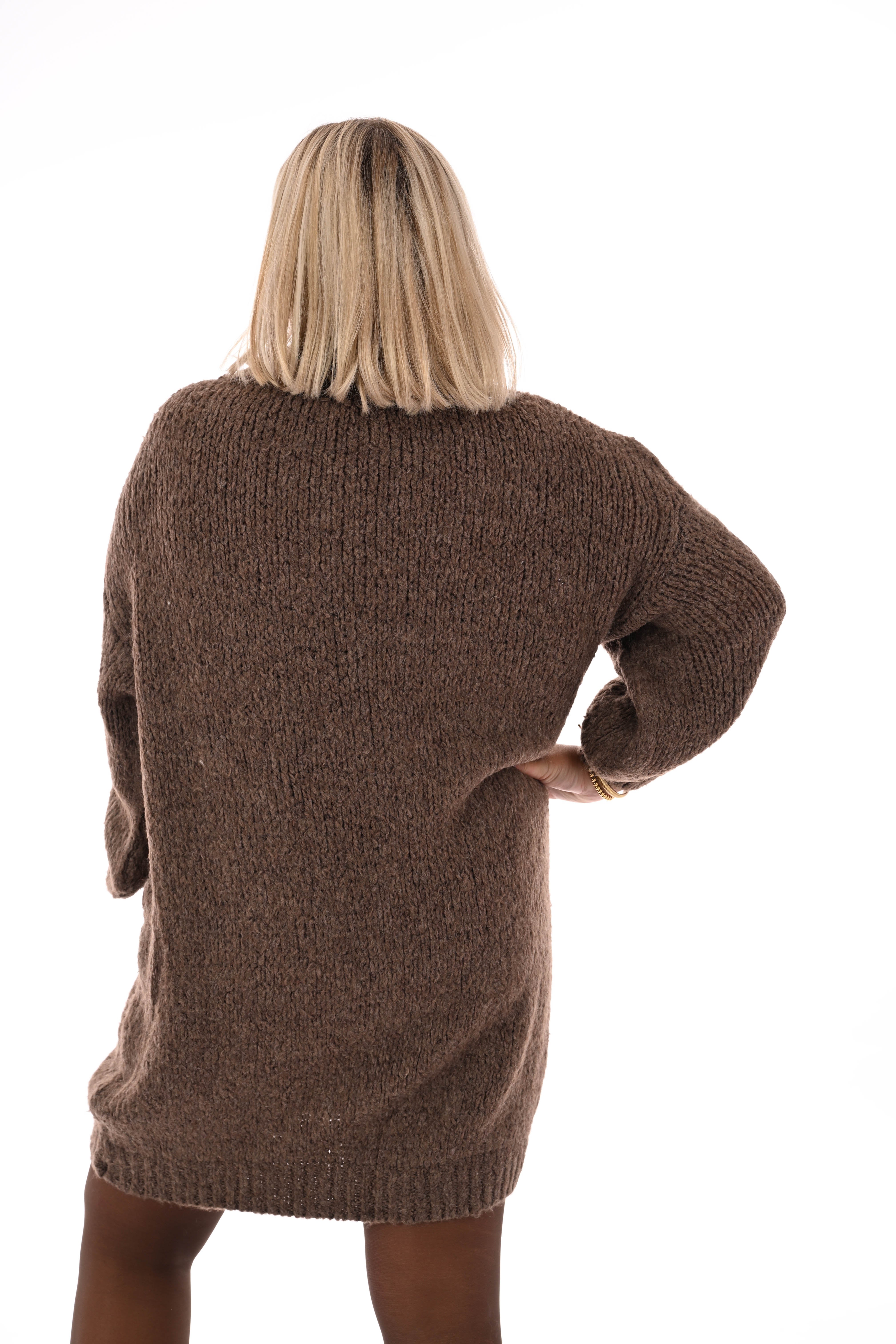 Lange trui pofmouwen uni taupe