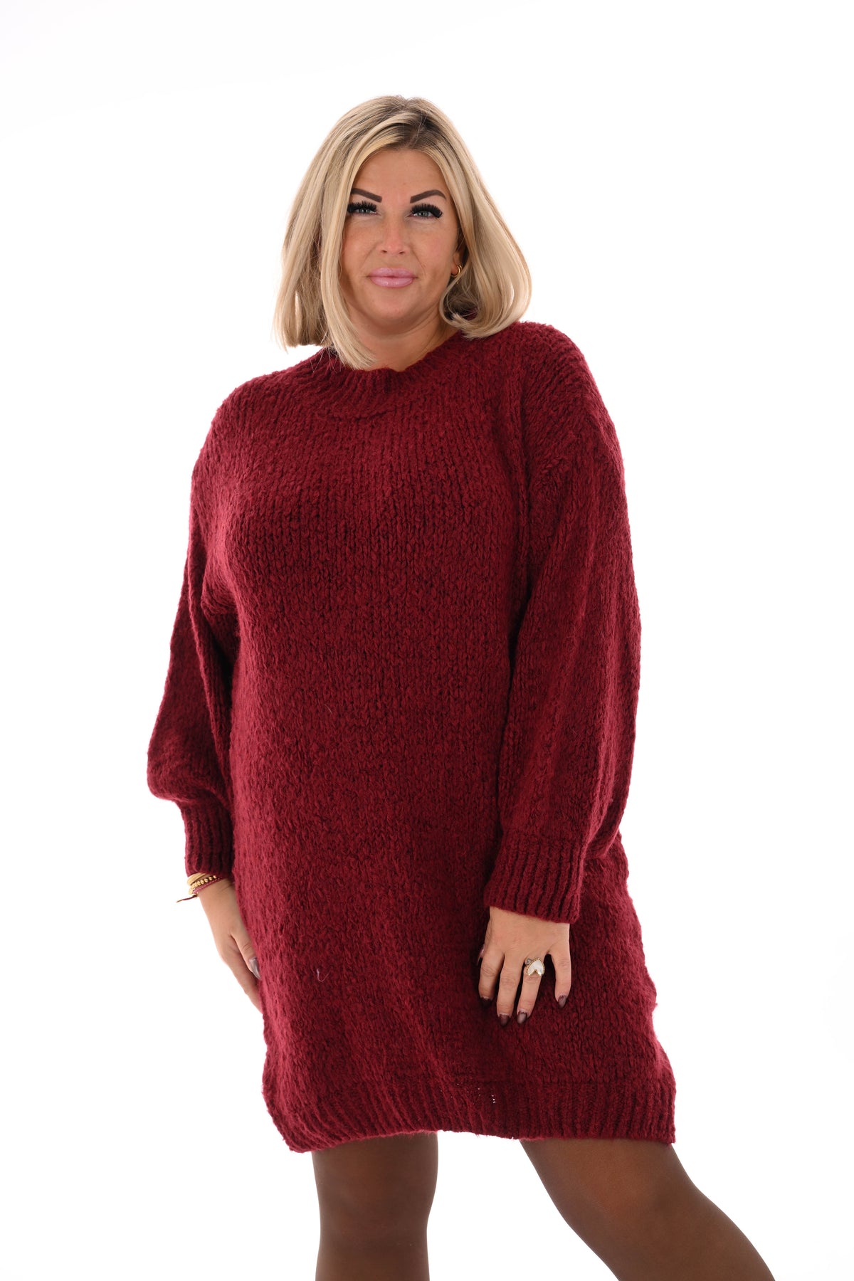 Lange trui pofmouwen uni bordeaux