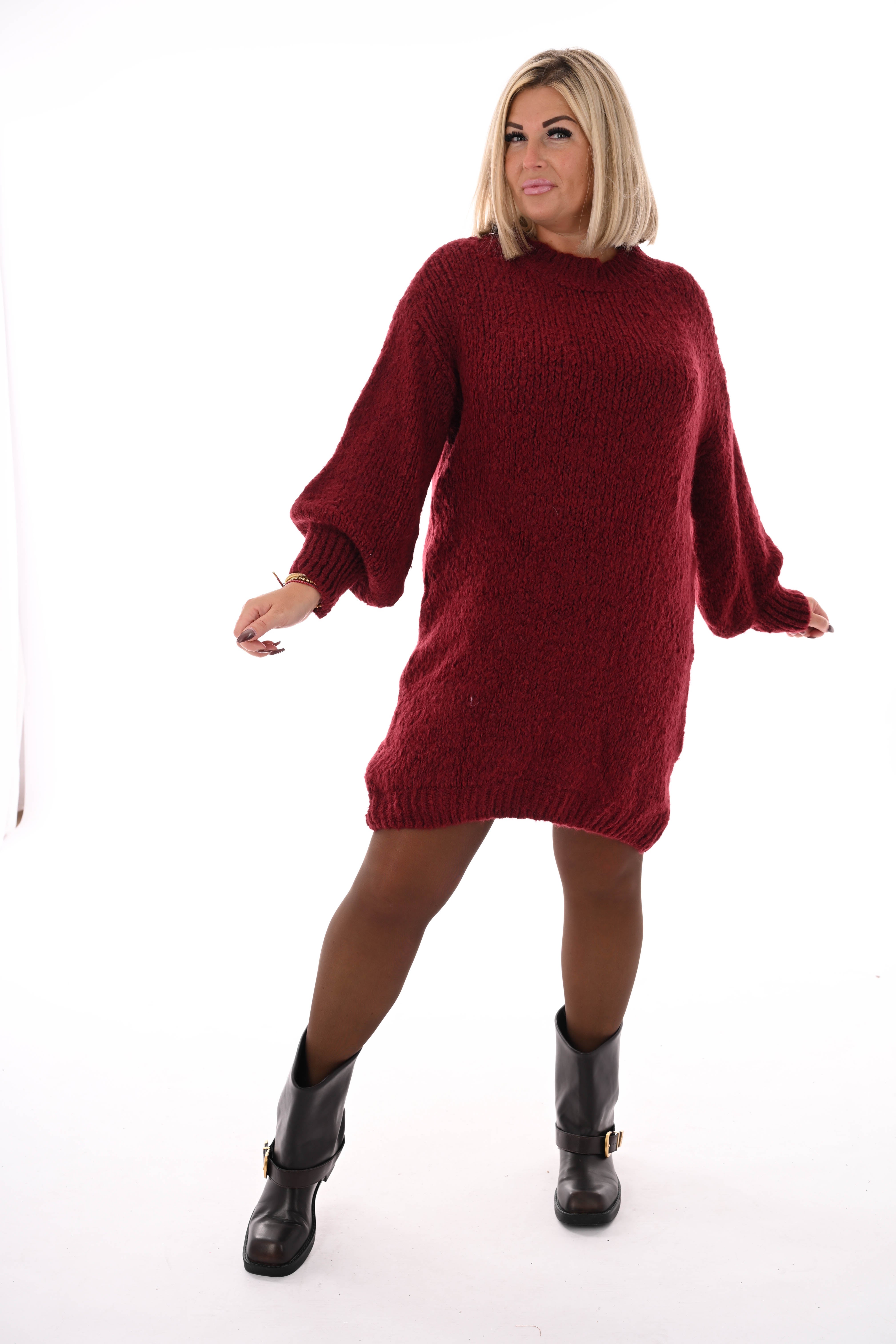 Lange trui pofmouwen uni bordeaux