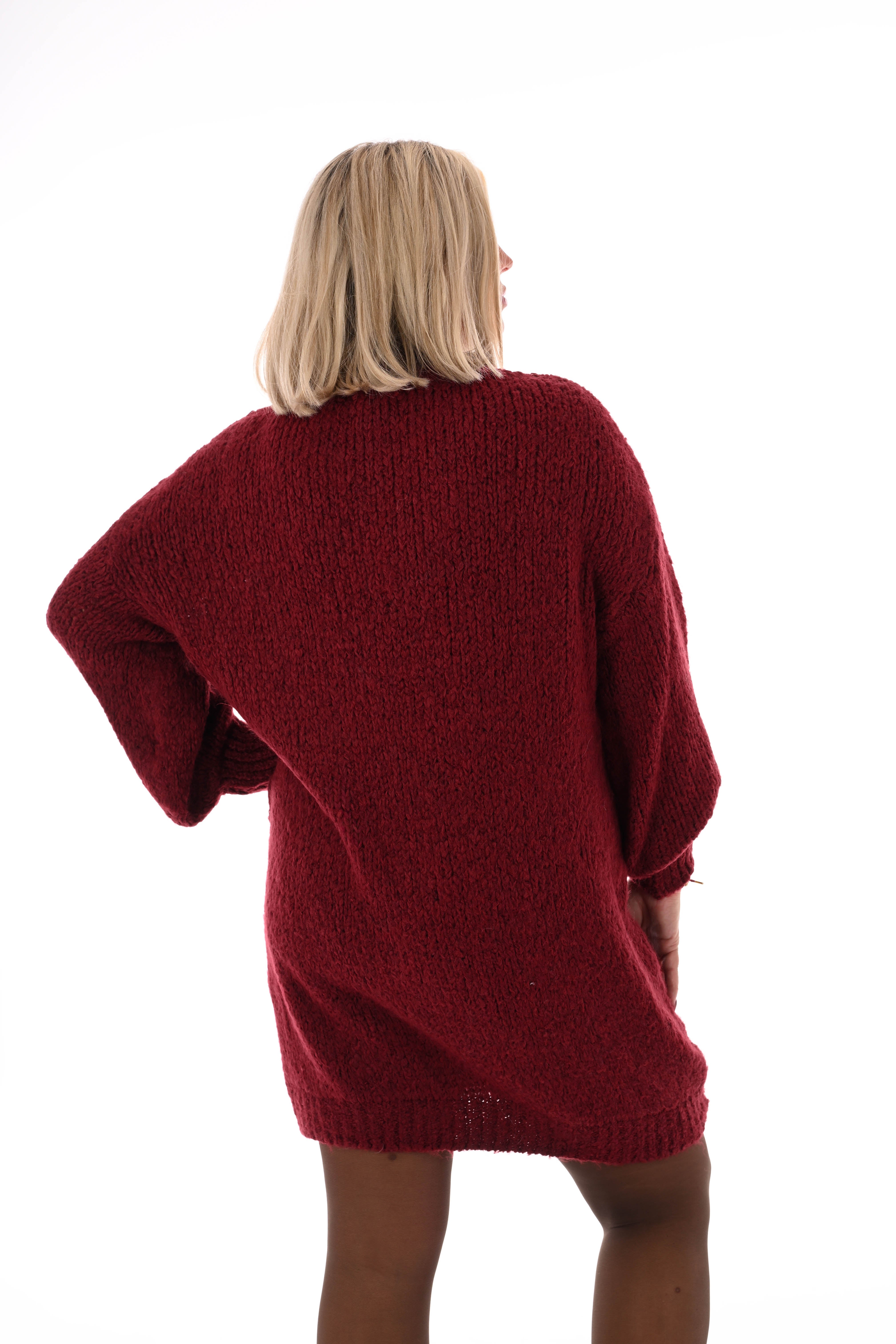 Lange trui pofmouwen uni bordeaux