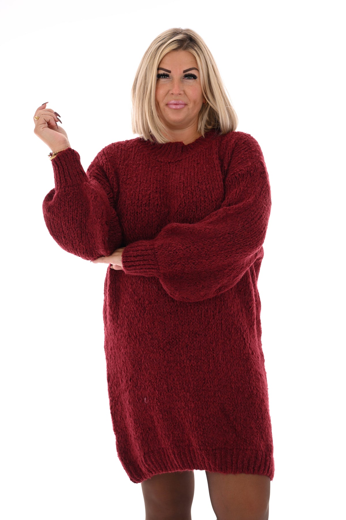 Lange trui pofmouwen uni bordeaux