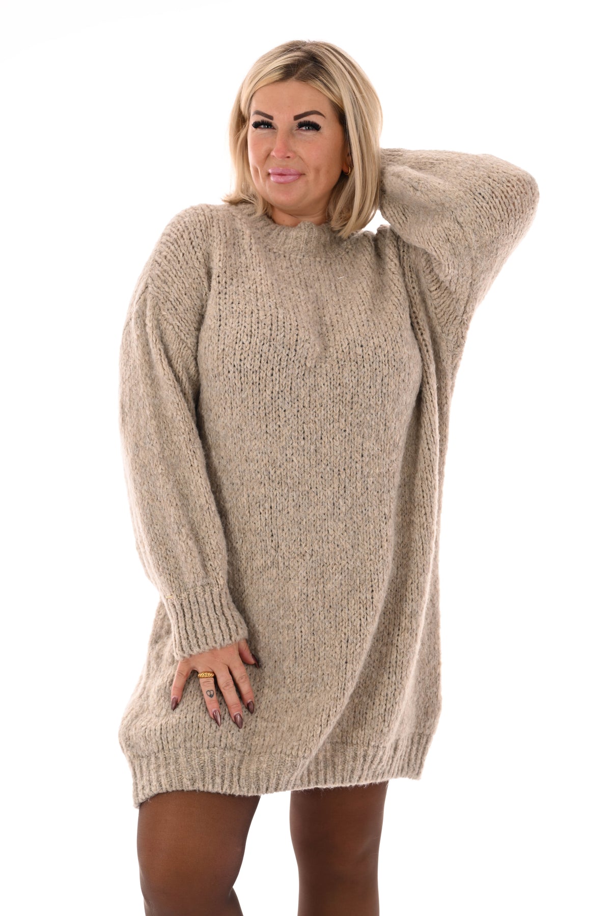 Lange trui pofmouwen uni beige