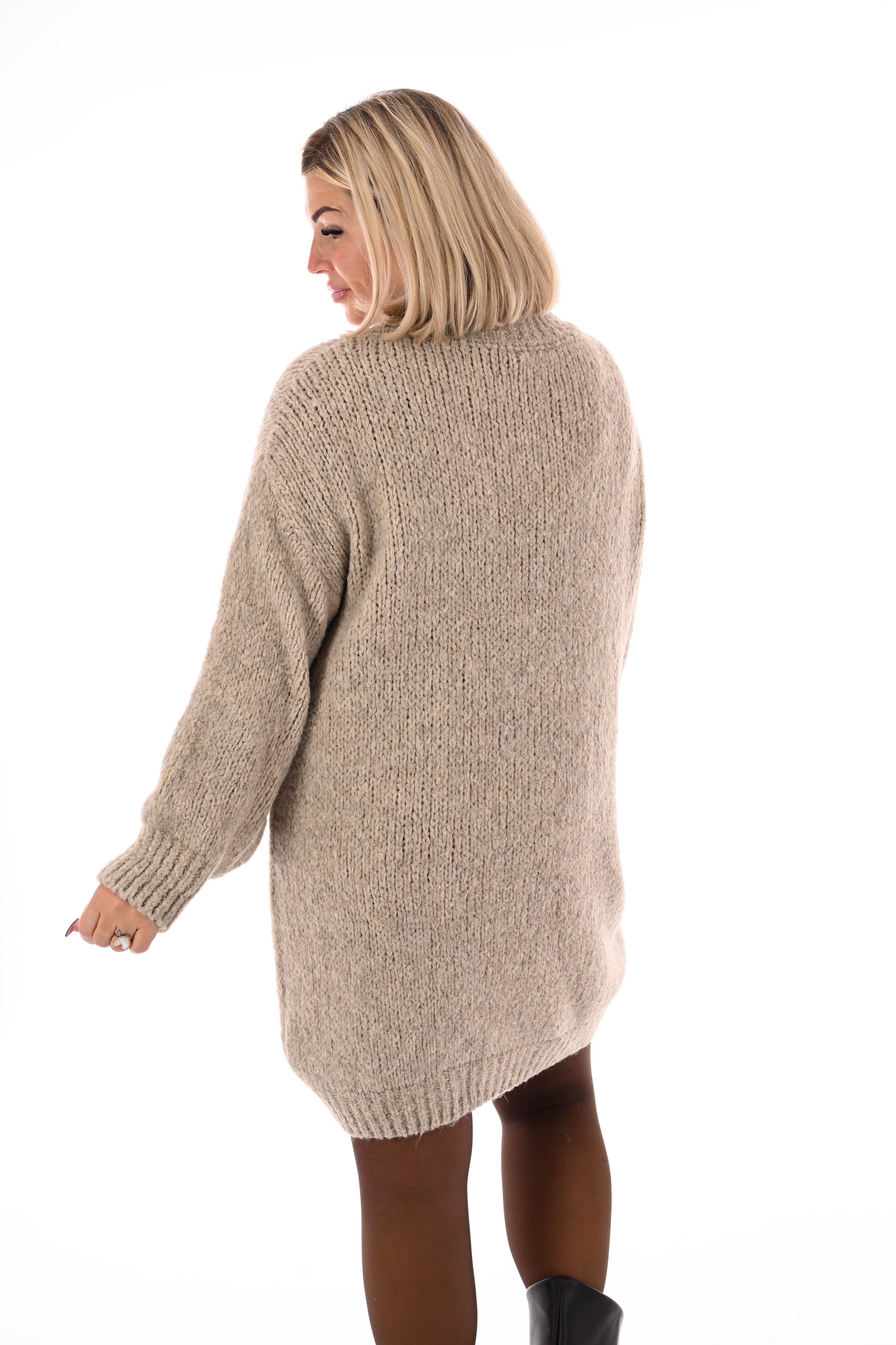 Lange trui pofmouwen uni beige