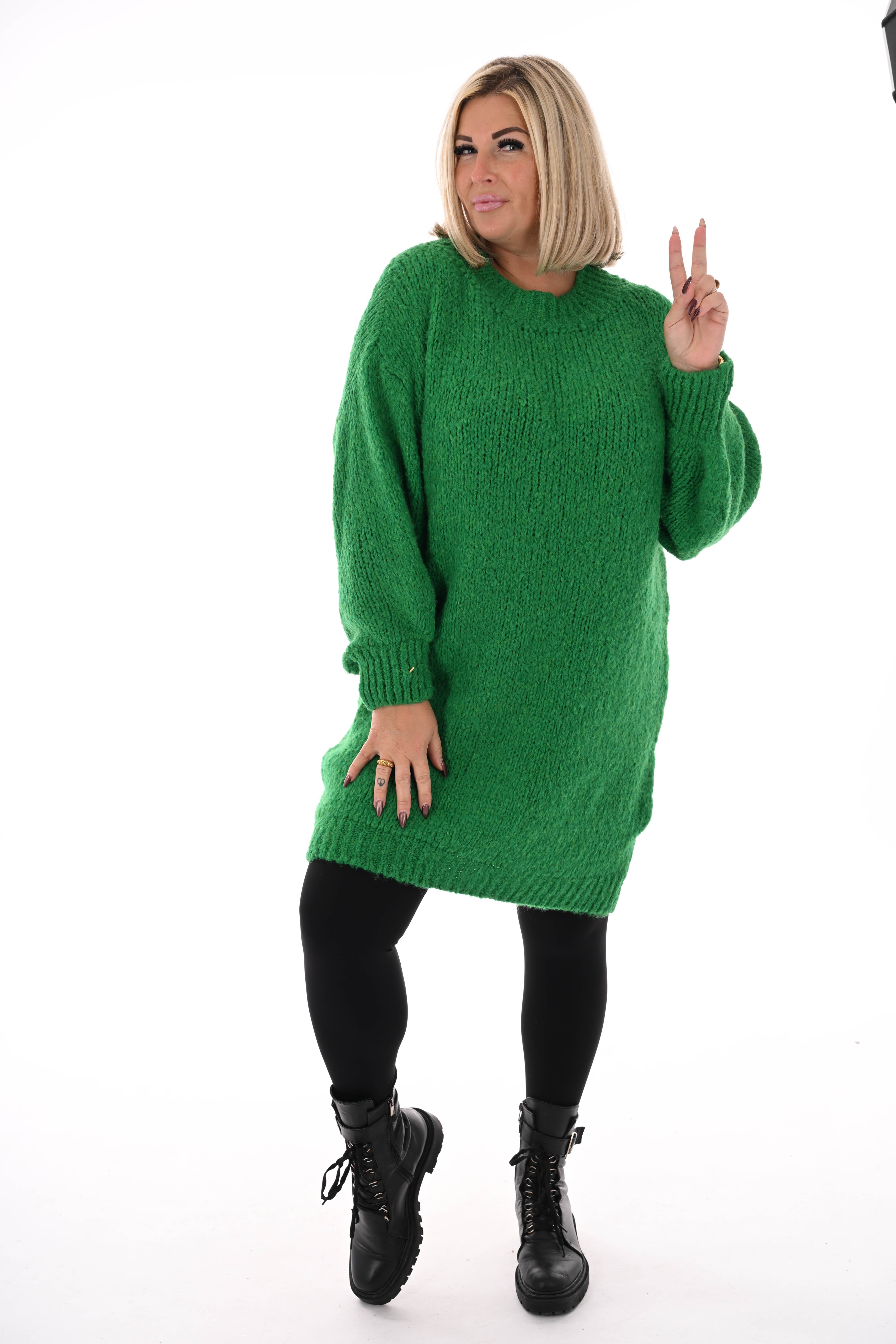 Lange trui pofmouwen uni groen