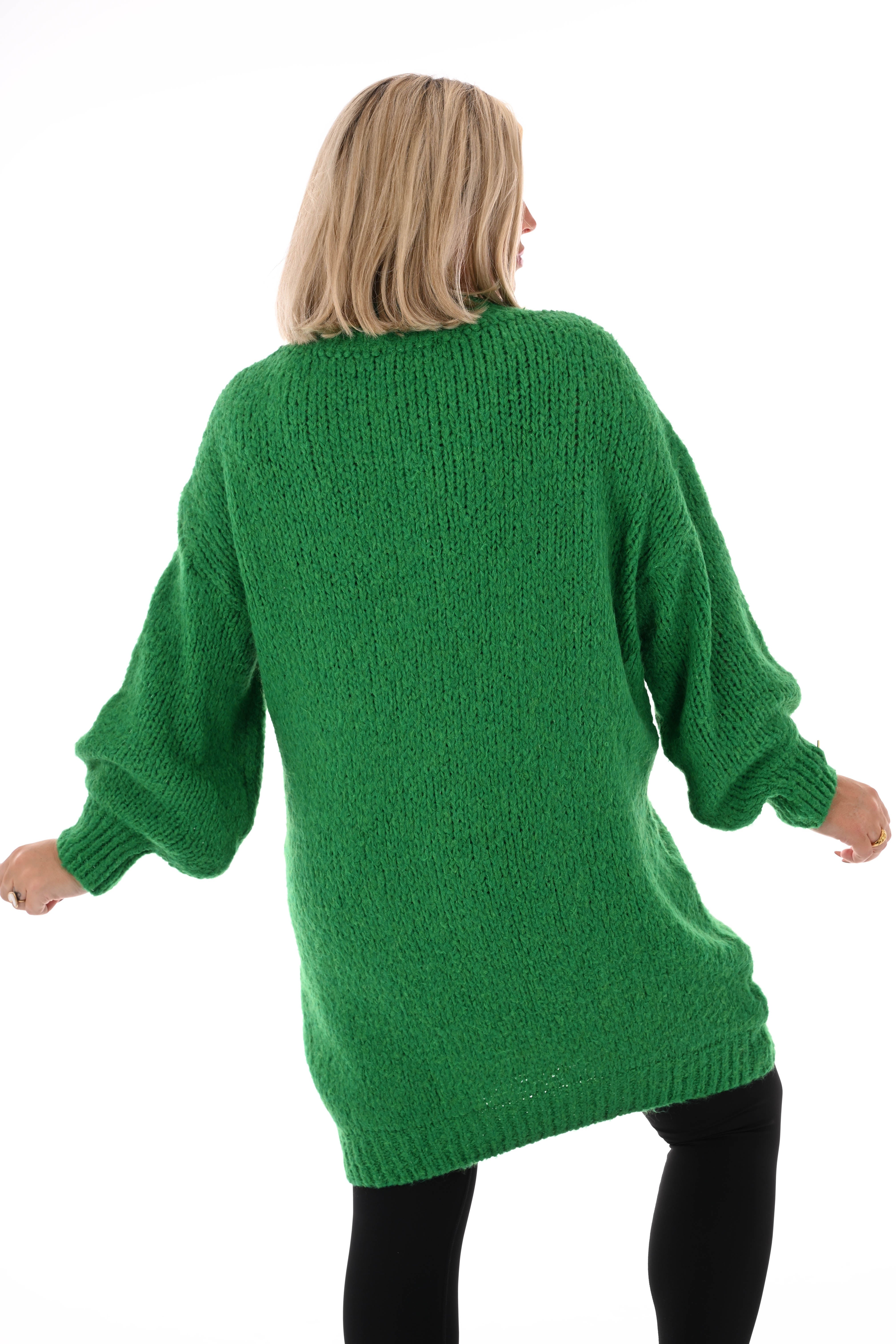 Lange trui pofmouwen uni groen