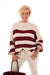 Gebreide trui turtle neck gestreept bordeaux