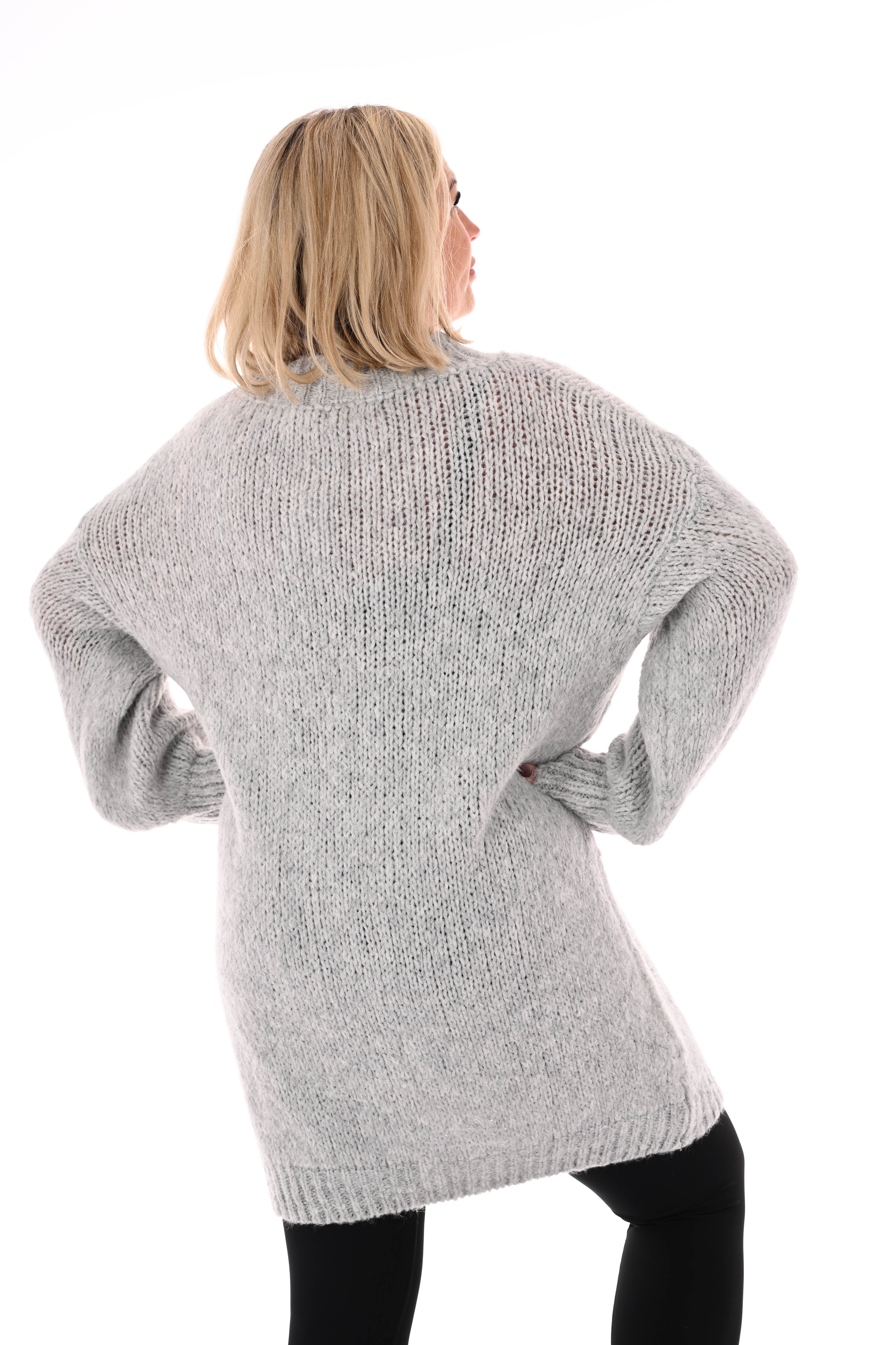 Lange trui pofmouwen uni lichtgrijs