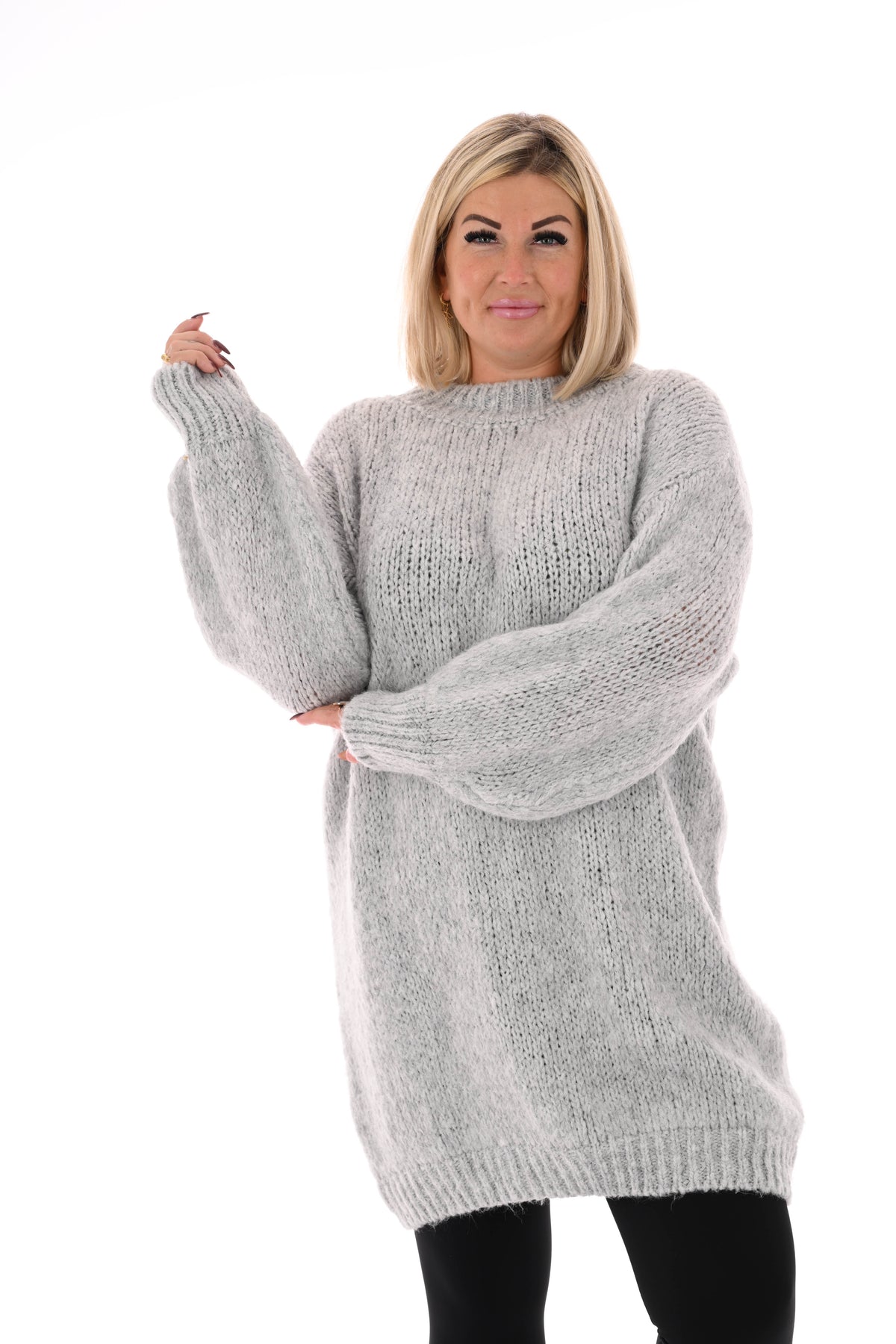 Lange trui pofmouwen uni lichtgrijs