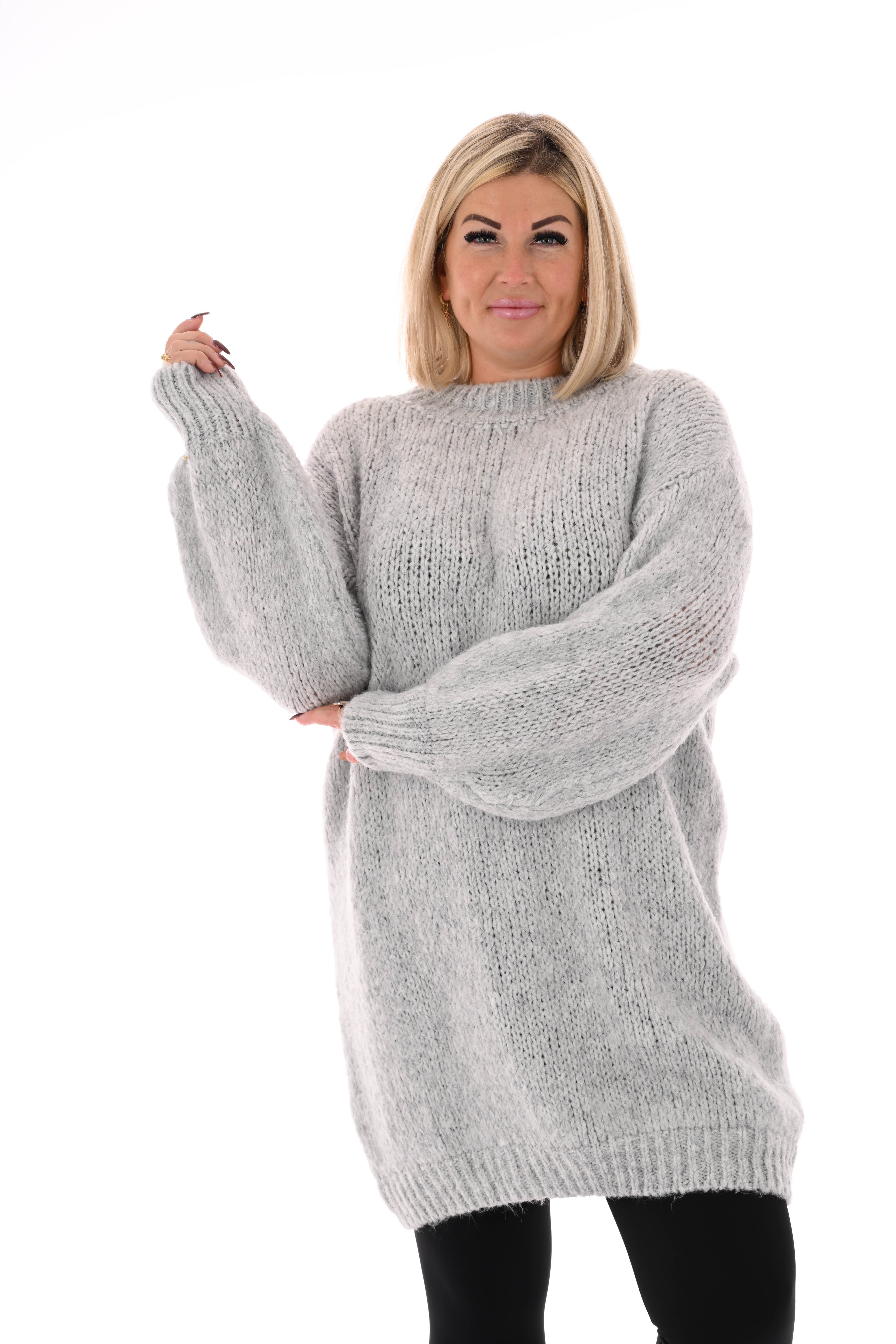 Lange trui pofmouwen uni lichtgrijs