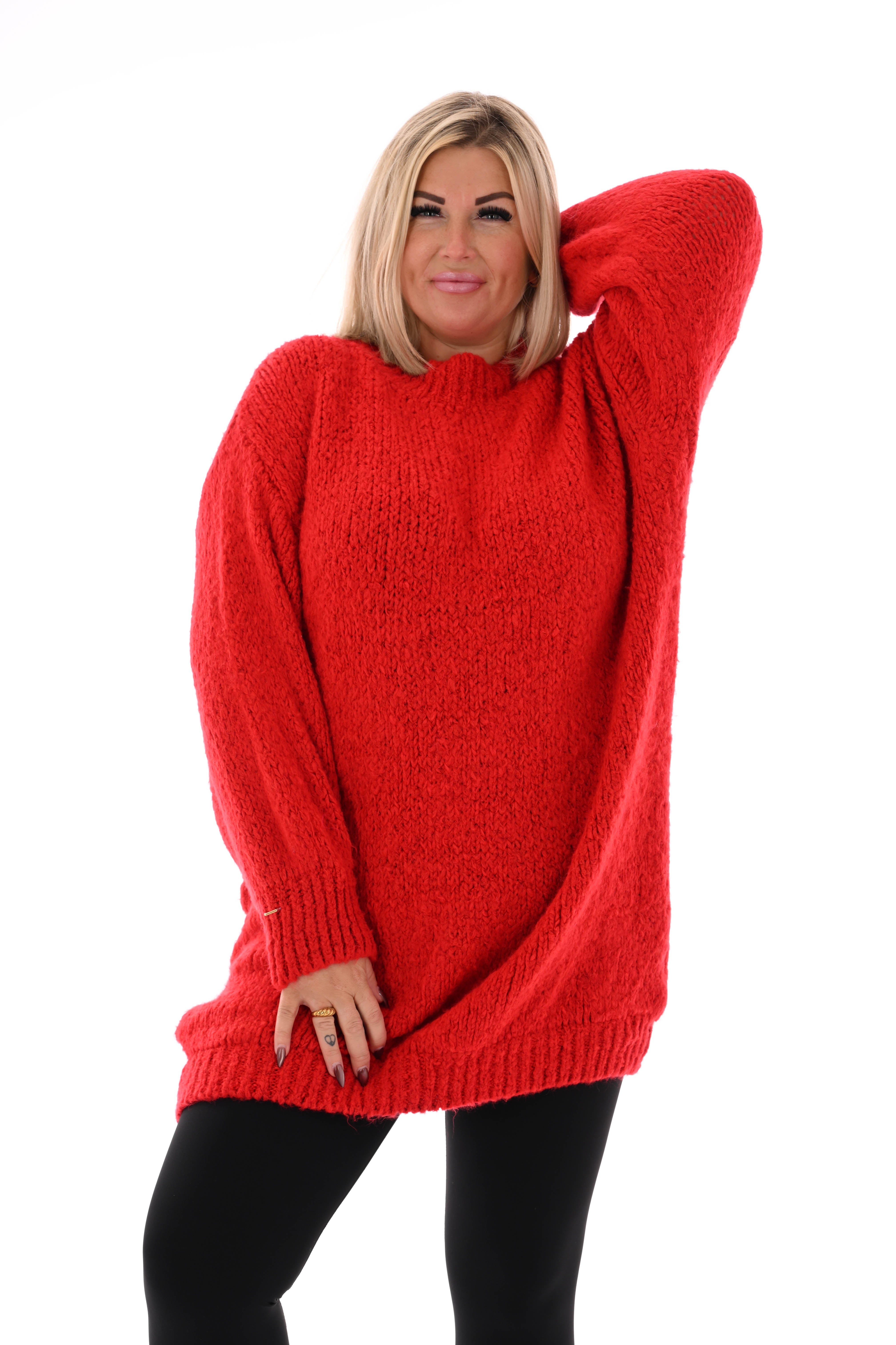 Lange trui pofmouwen uni rood