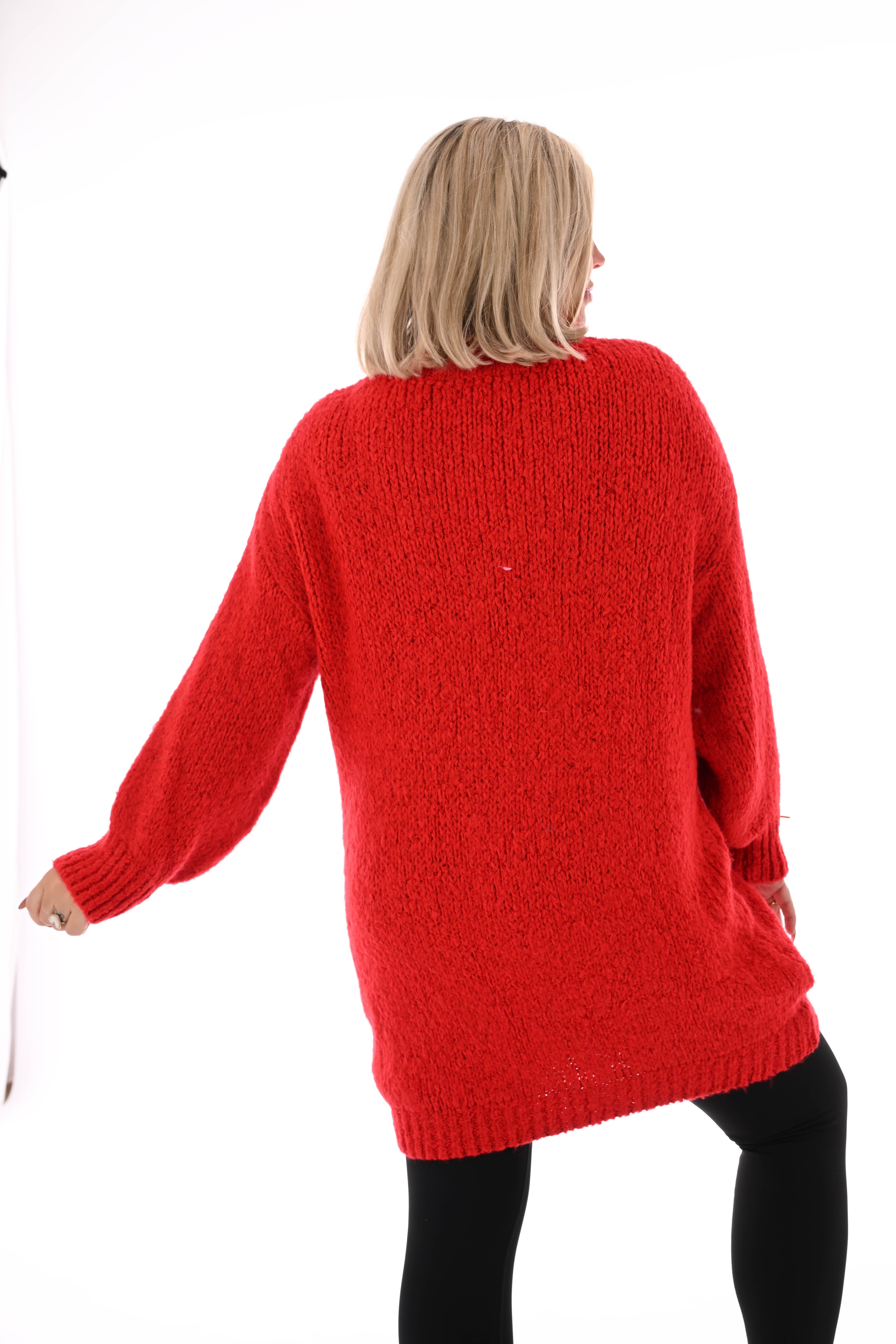 Lange trui pofmouwen uni rood