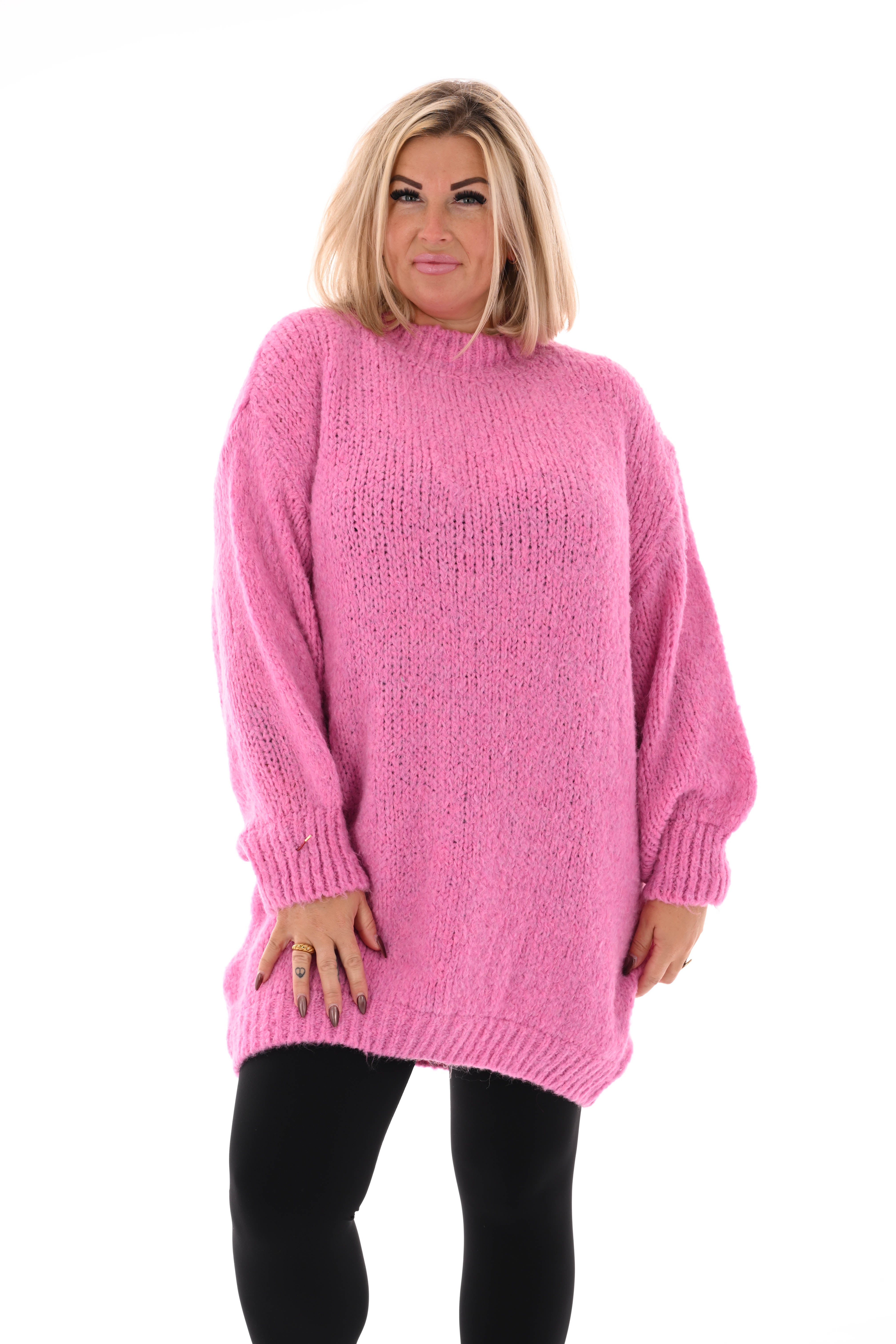 Lange trui pofmouwen uni roze