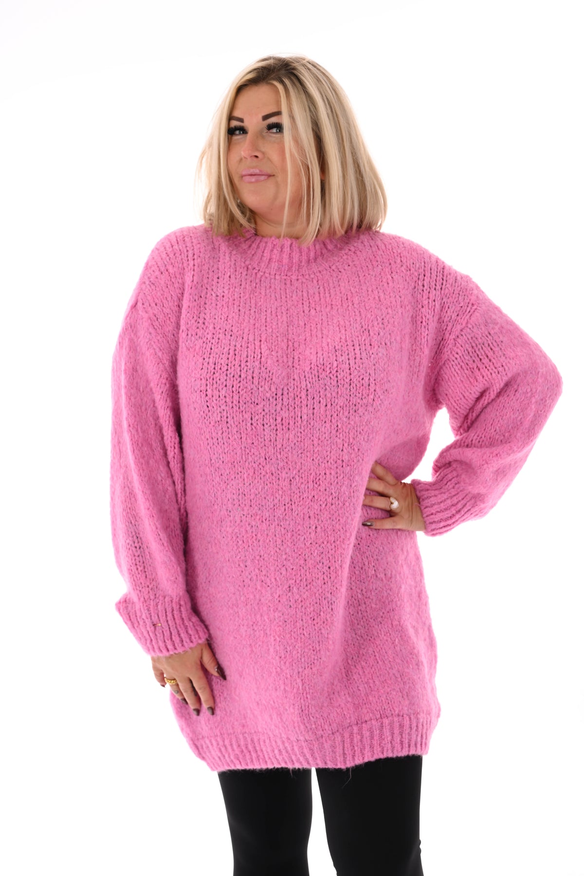 Lange trui pofmouwen uni roze
