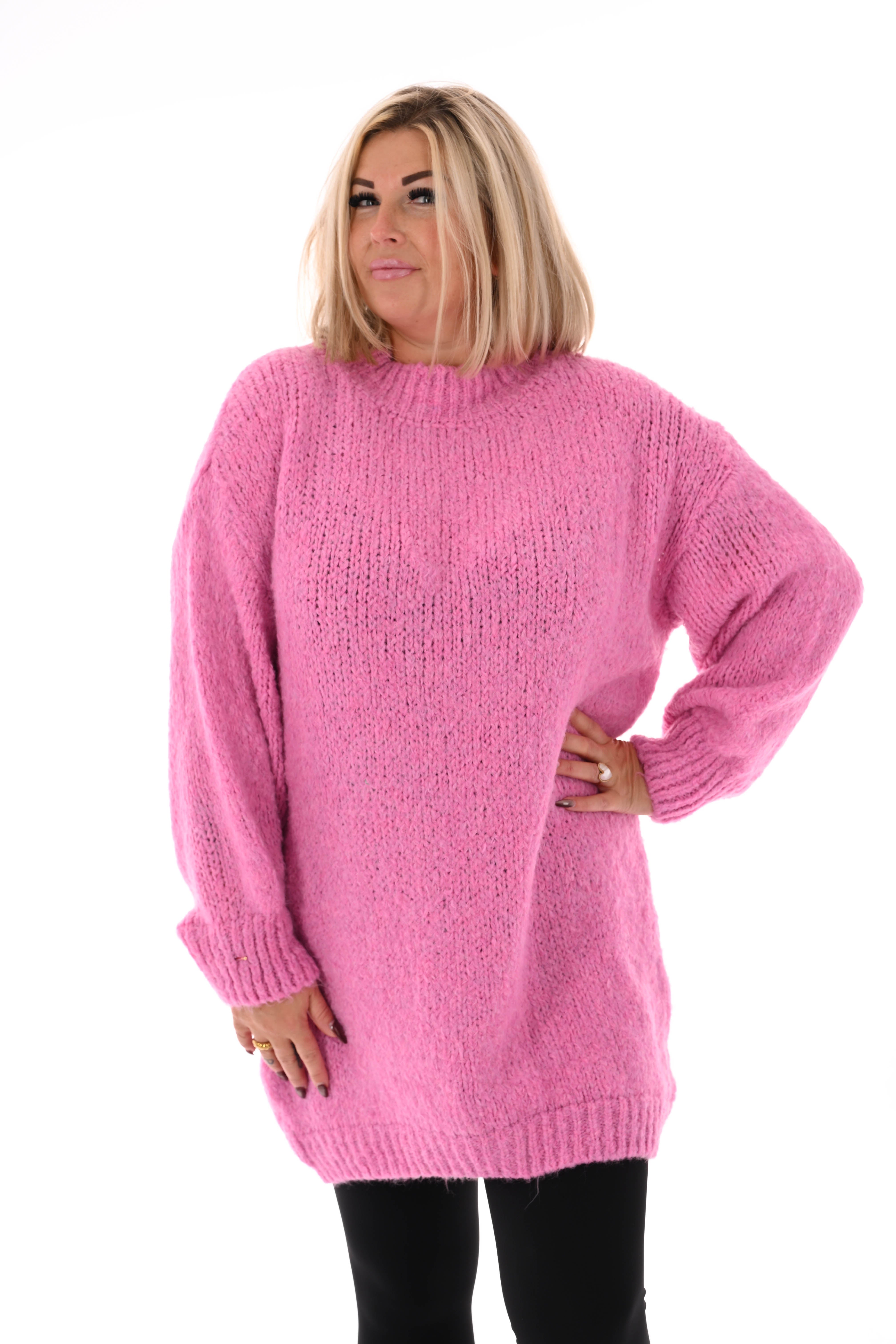 Lange trui pofmouwen uni roze