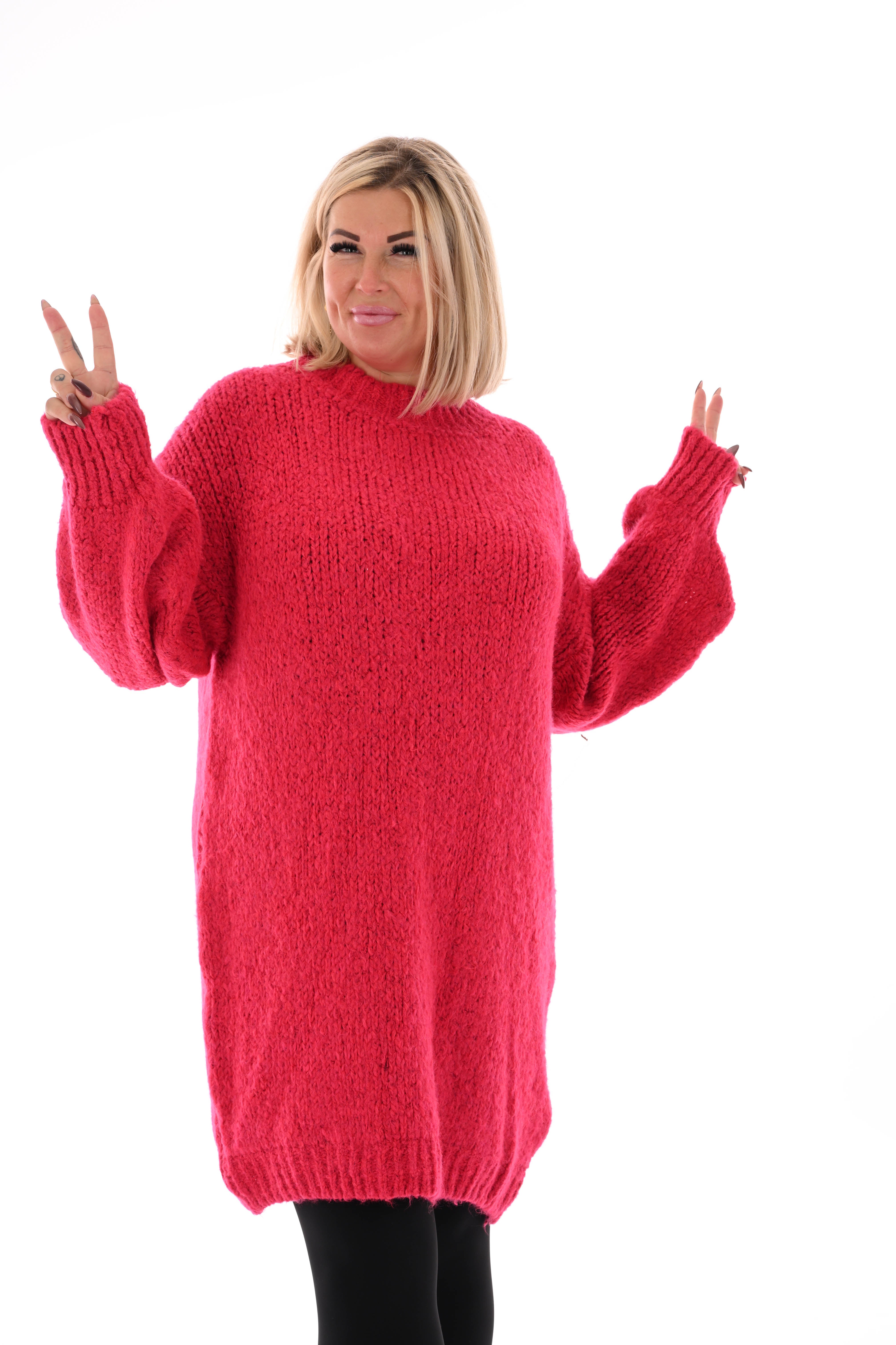 Lange trui pofmouwen uni fuchsia