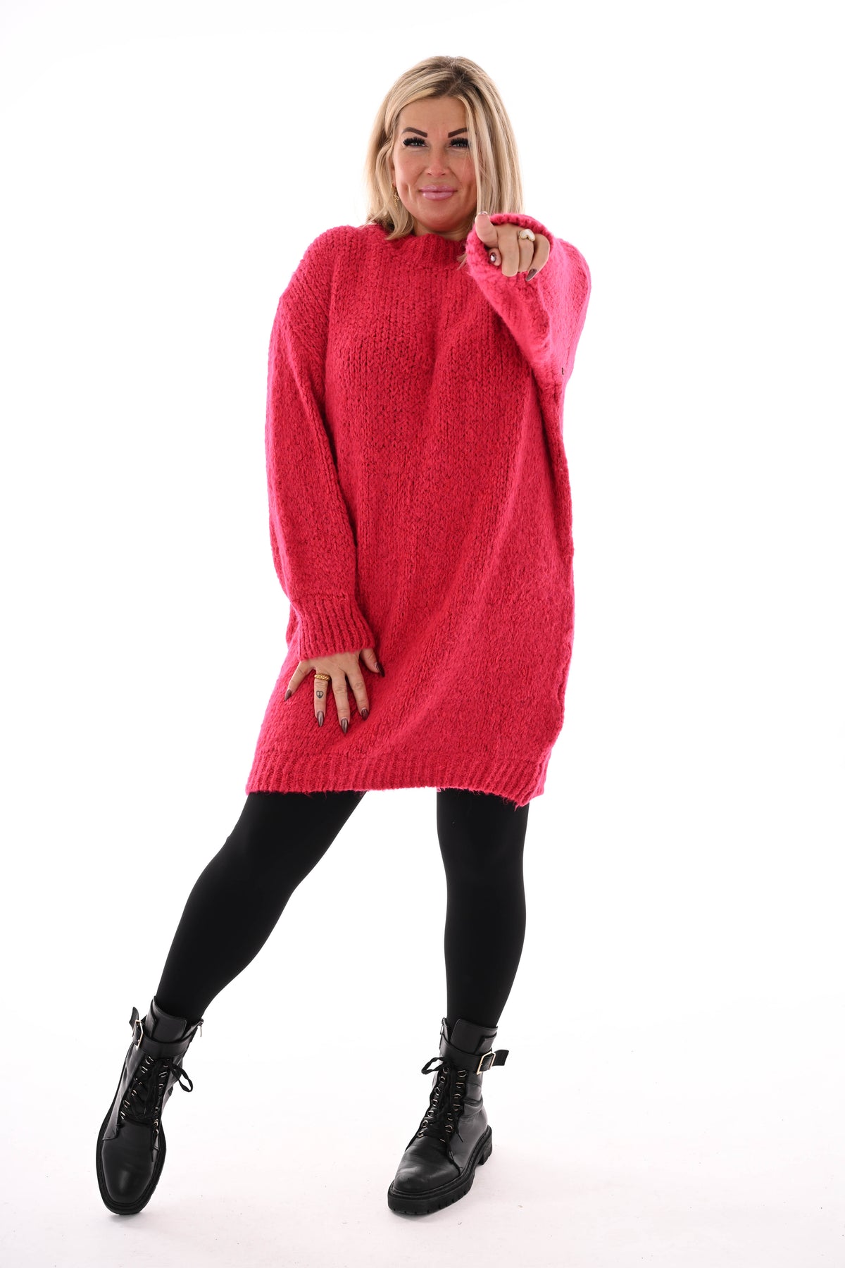 Lange trui pofmouwen uni fuchsia