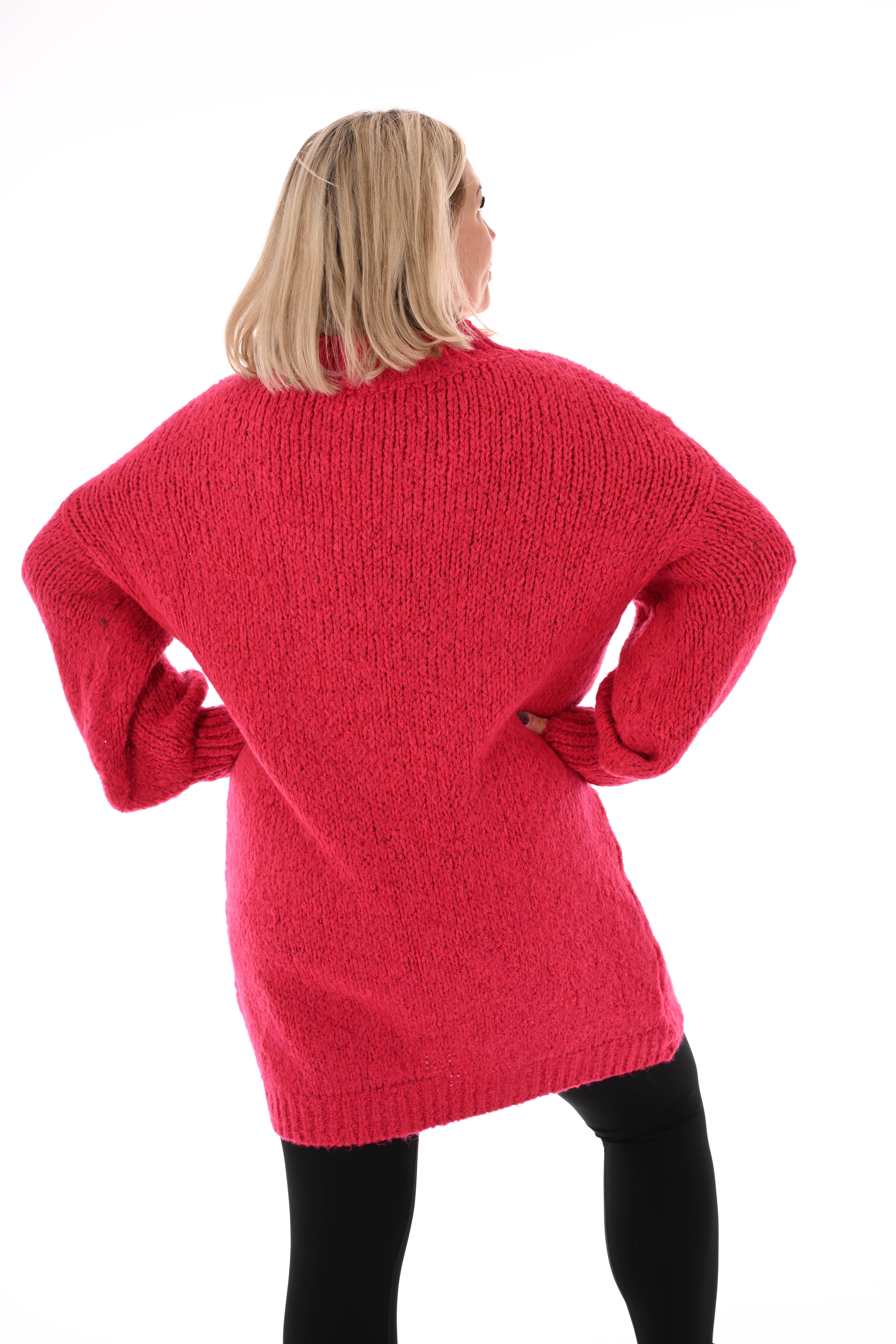 Lange trui pofmouwen uni fuchsia