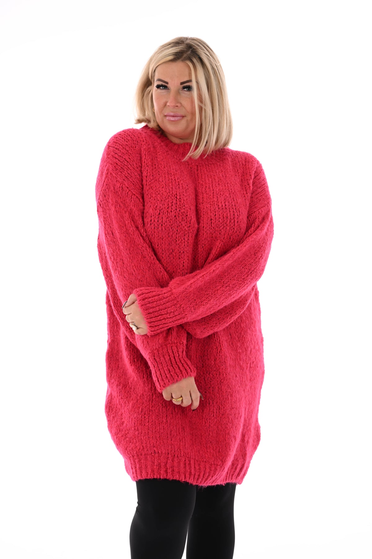 Lange trui pofmouwen uni fuchsia