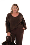 Grof gebreide trui v-hals donkerbruin