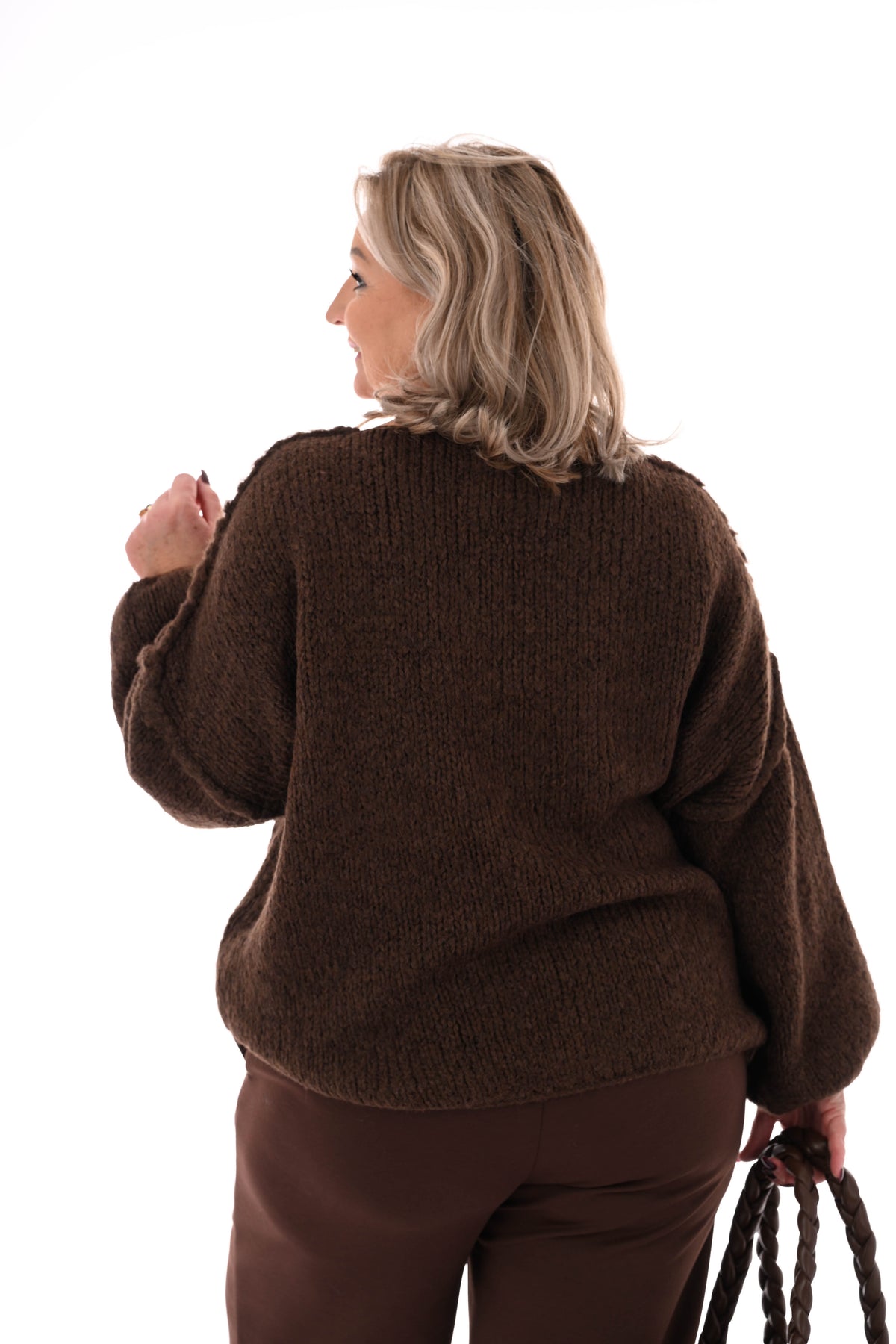 Grof gebreide trui v-hals donkerbruin