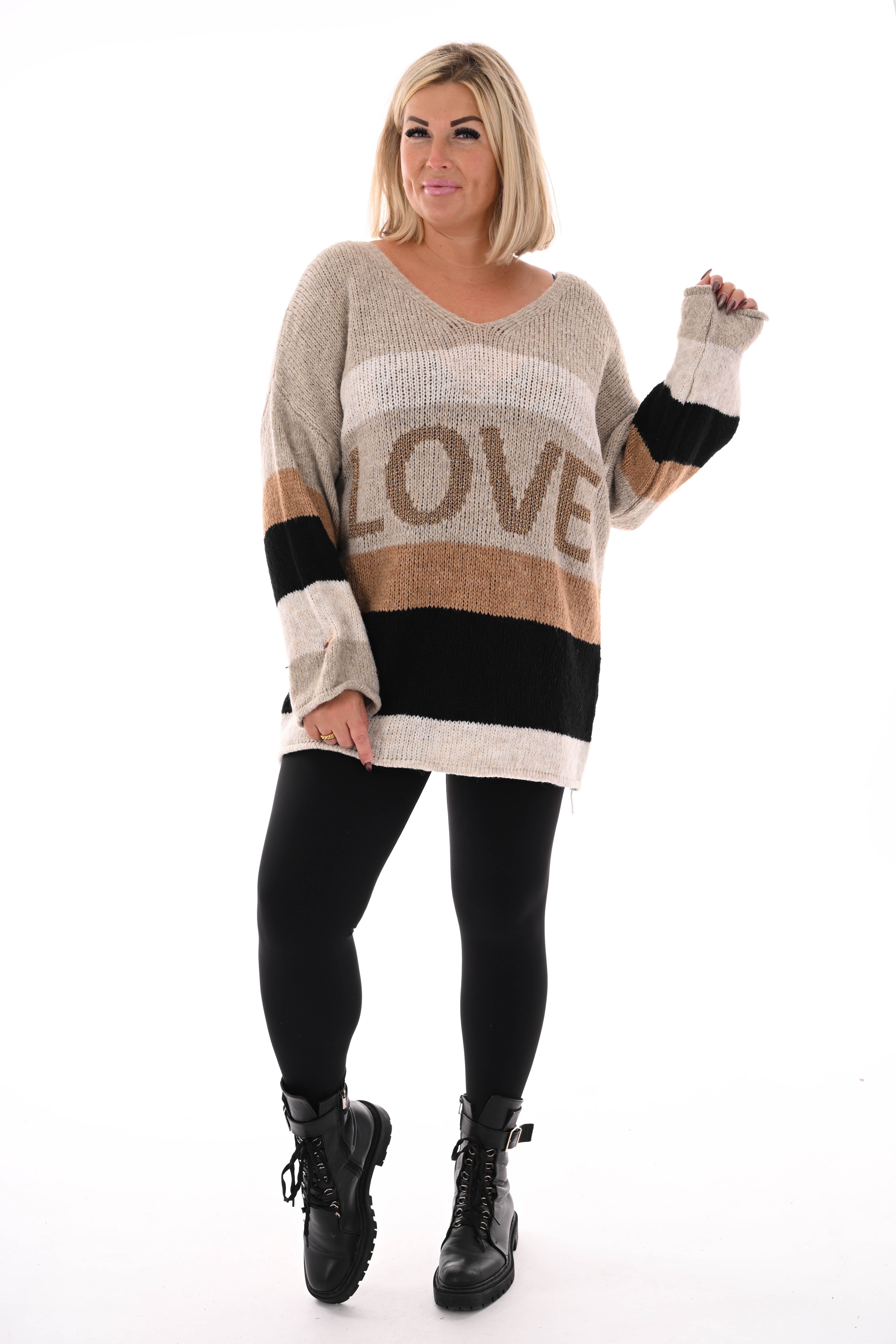 Gebreide trui love roomwit/taupe