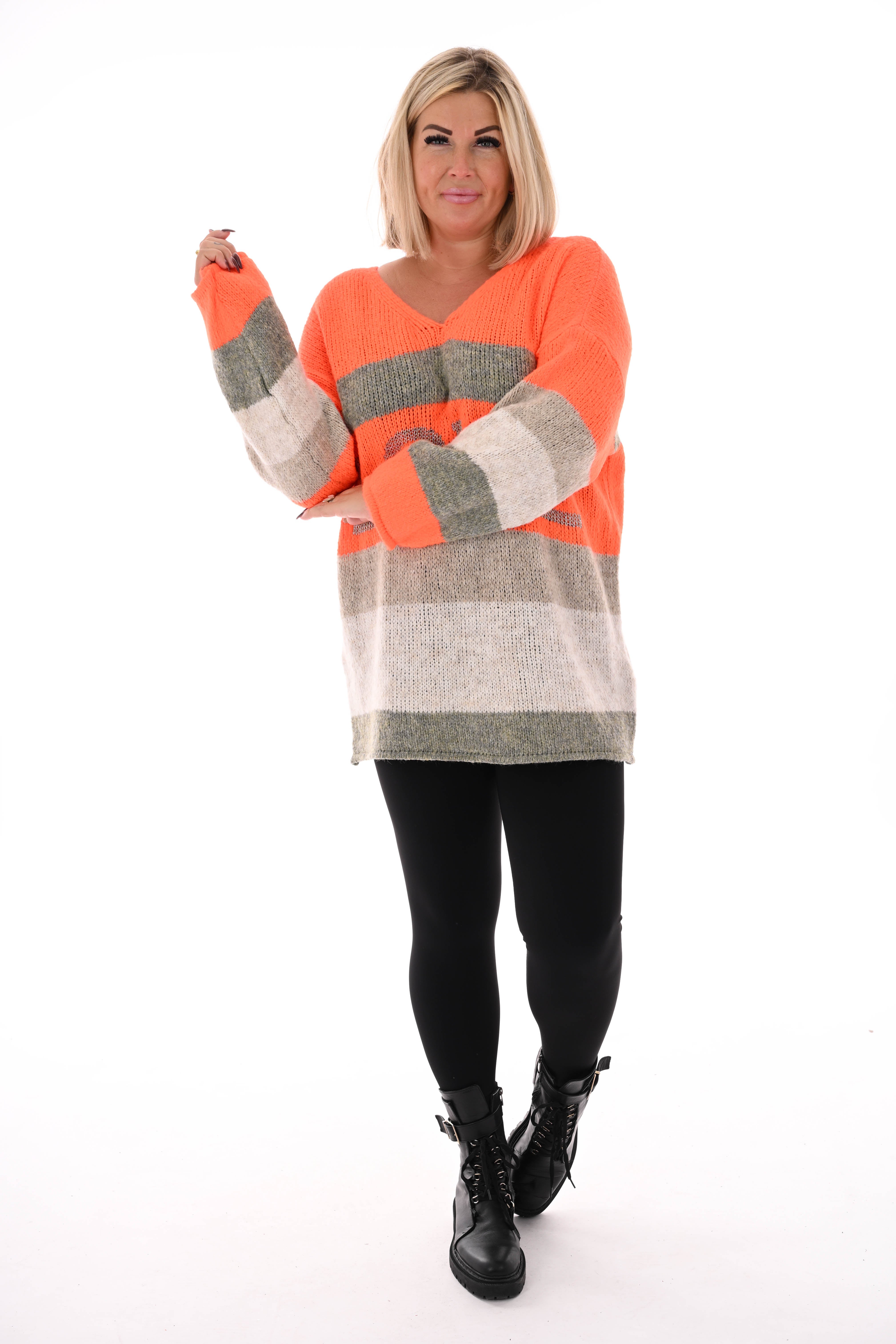 Gebreide trui love oranje/taupe