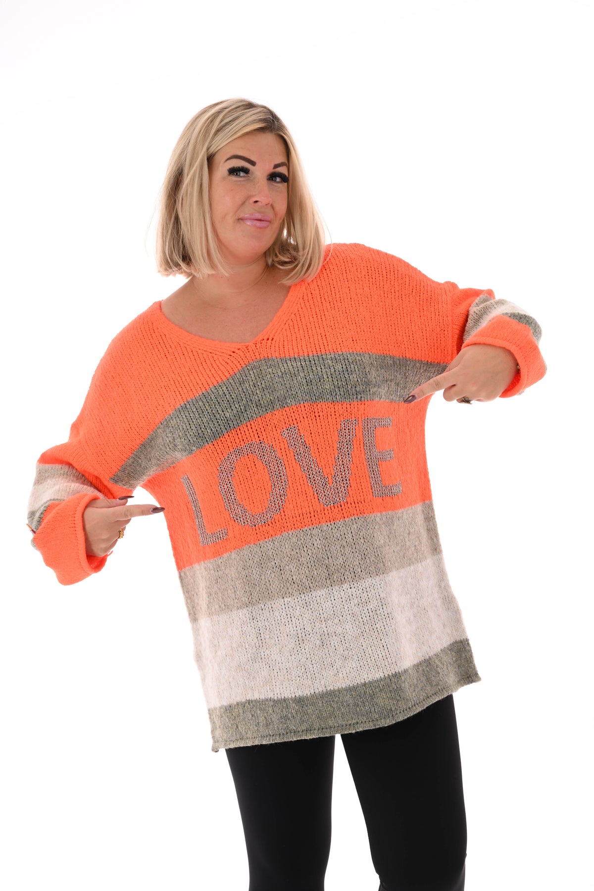 Gebreide trui love oranje/taupe