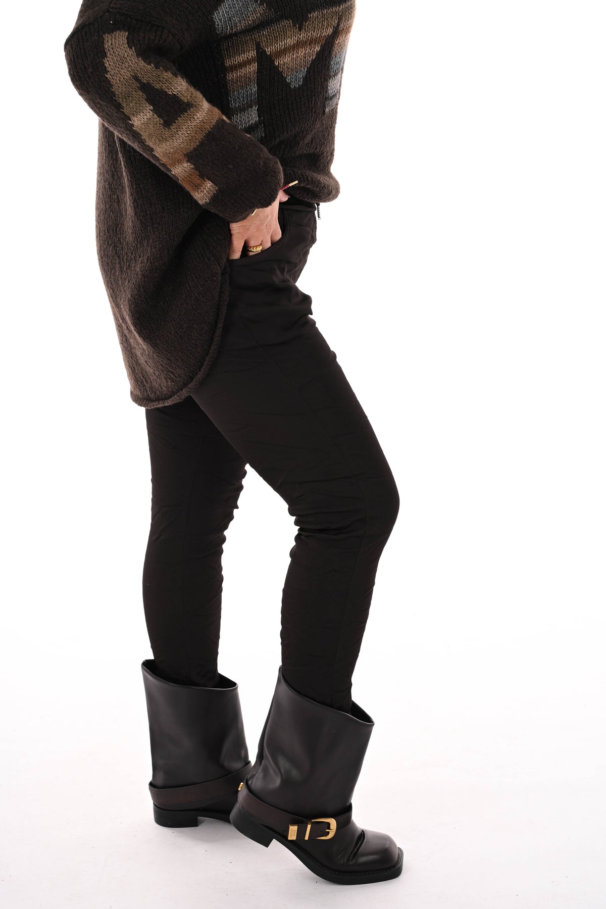 Silky stretchbroek chocoladebruin