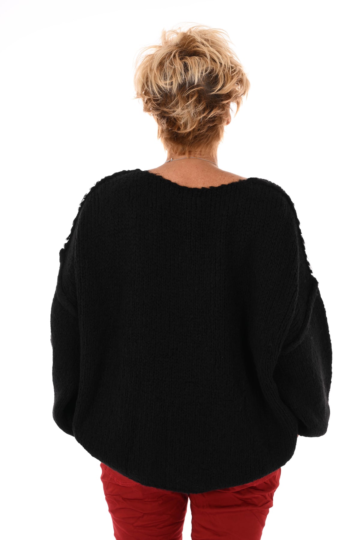 Grof gebreide trui v-hals zwart