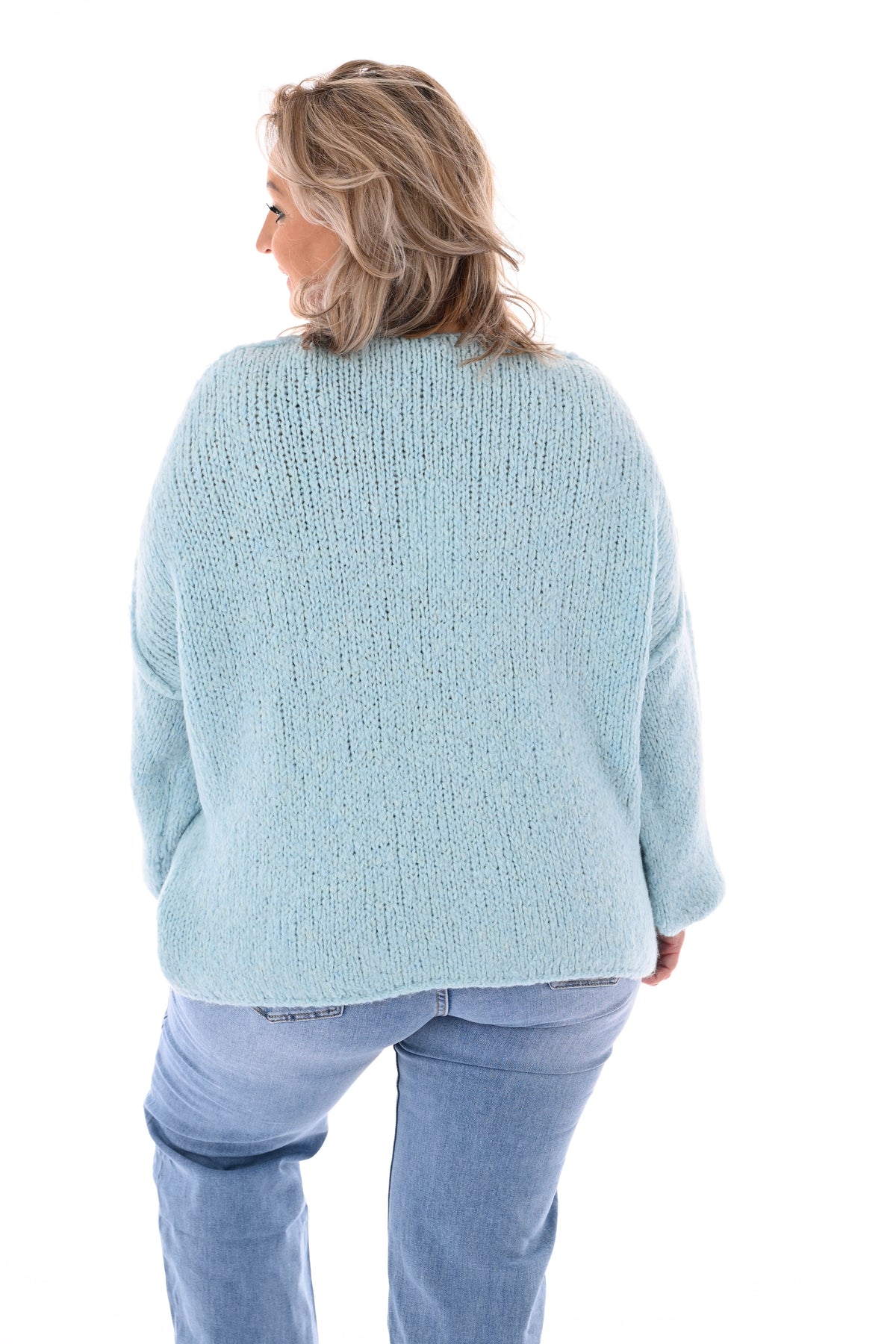 Grof gebreide trui v-hals lichtblauw