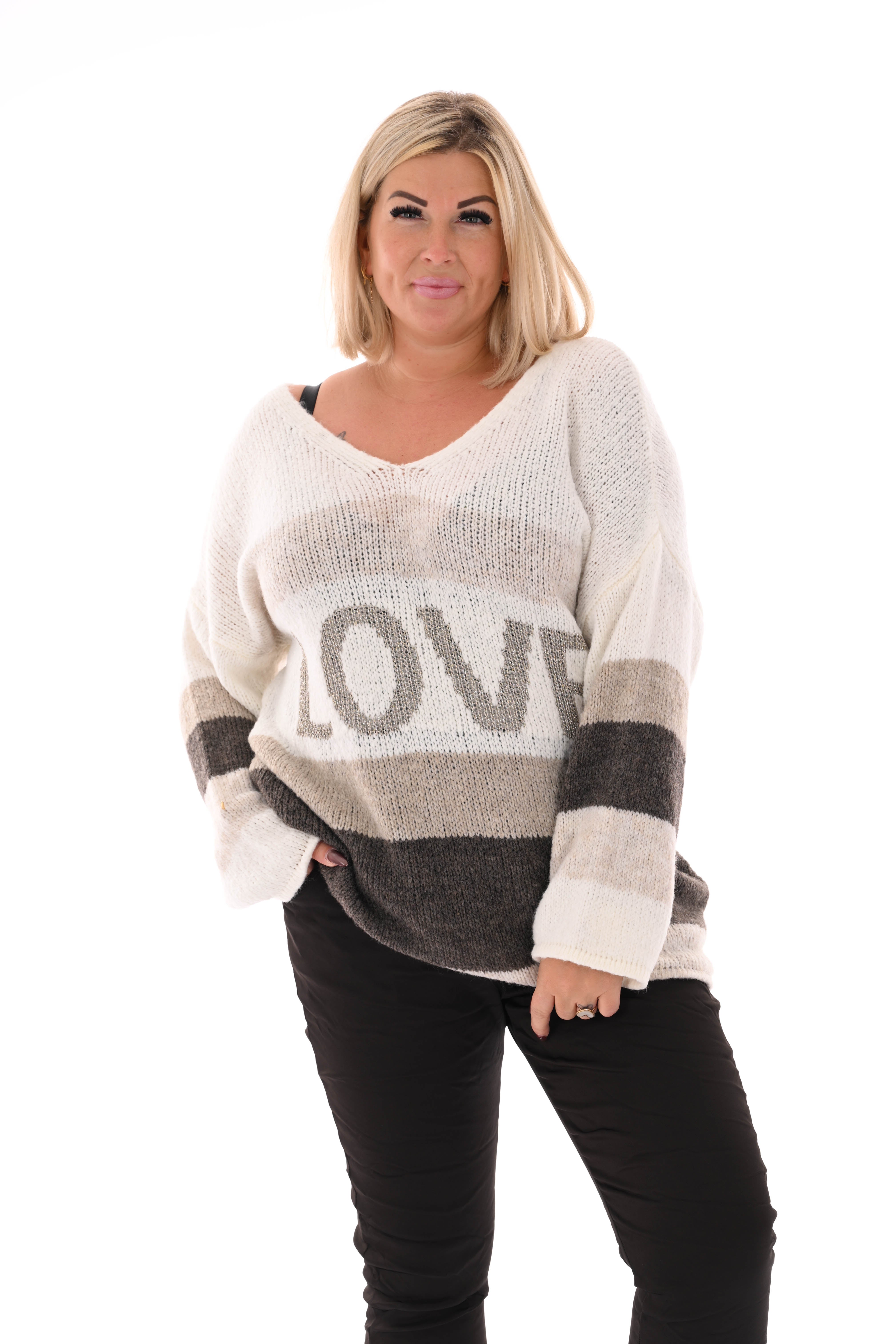 Gebreide trui love roomwit/taupe