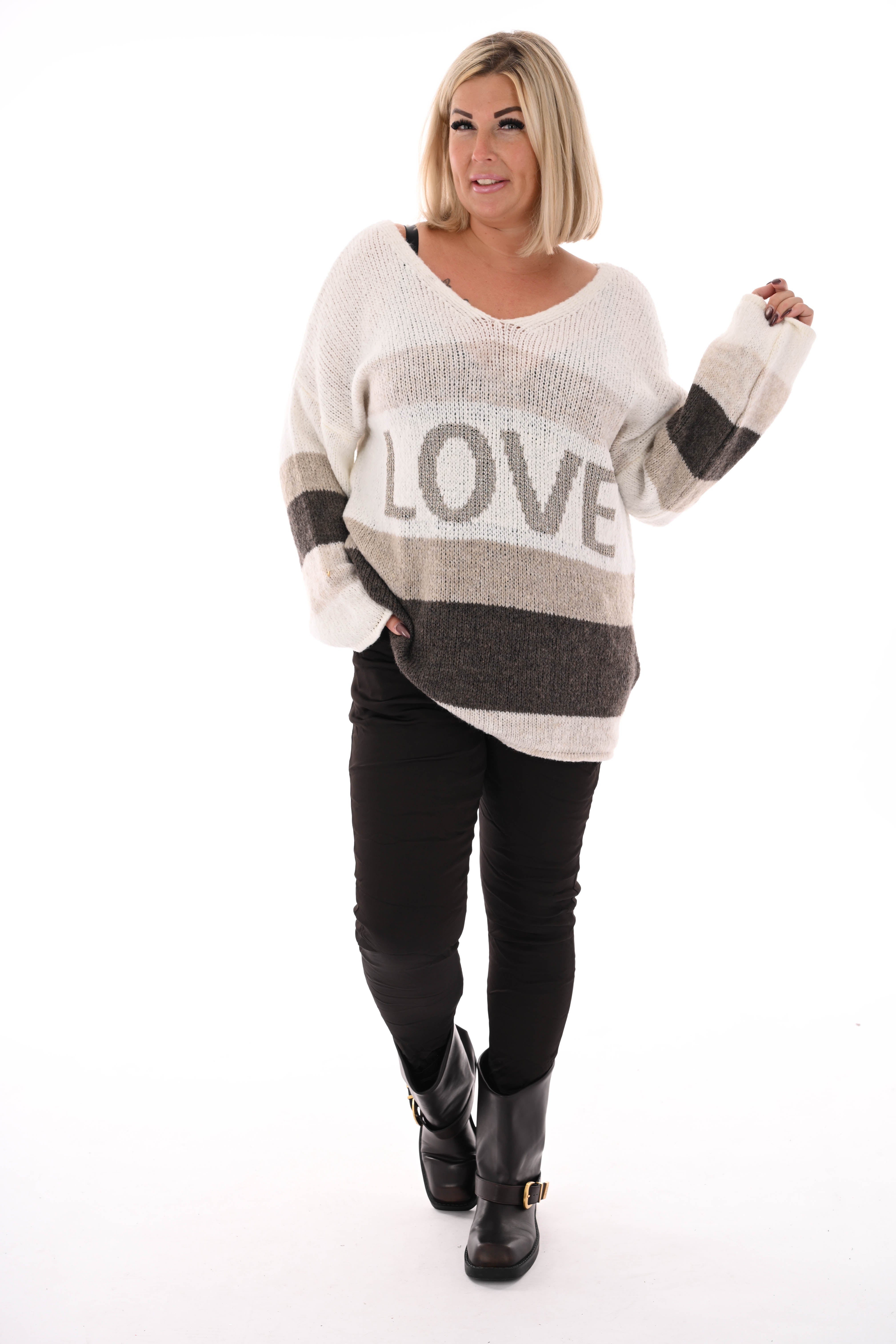 Gebreide trui love roomwit/taupe
