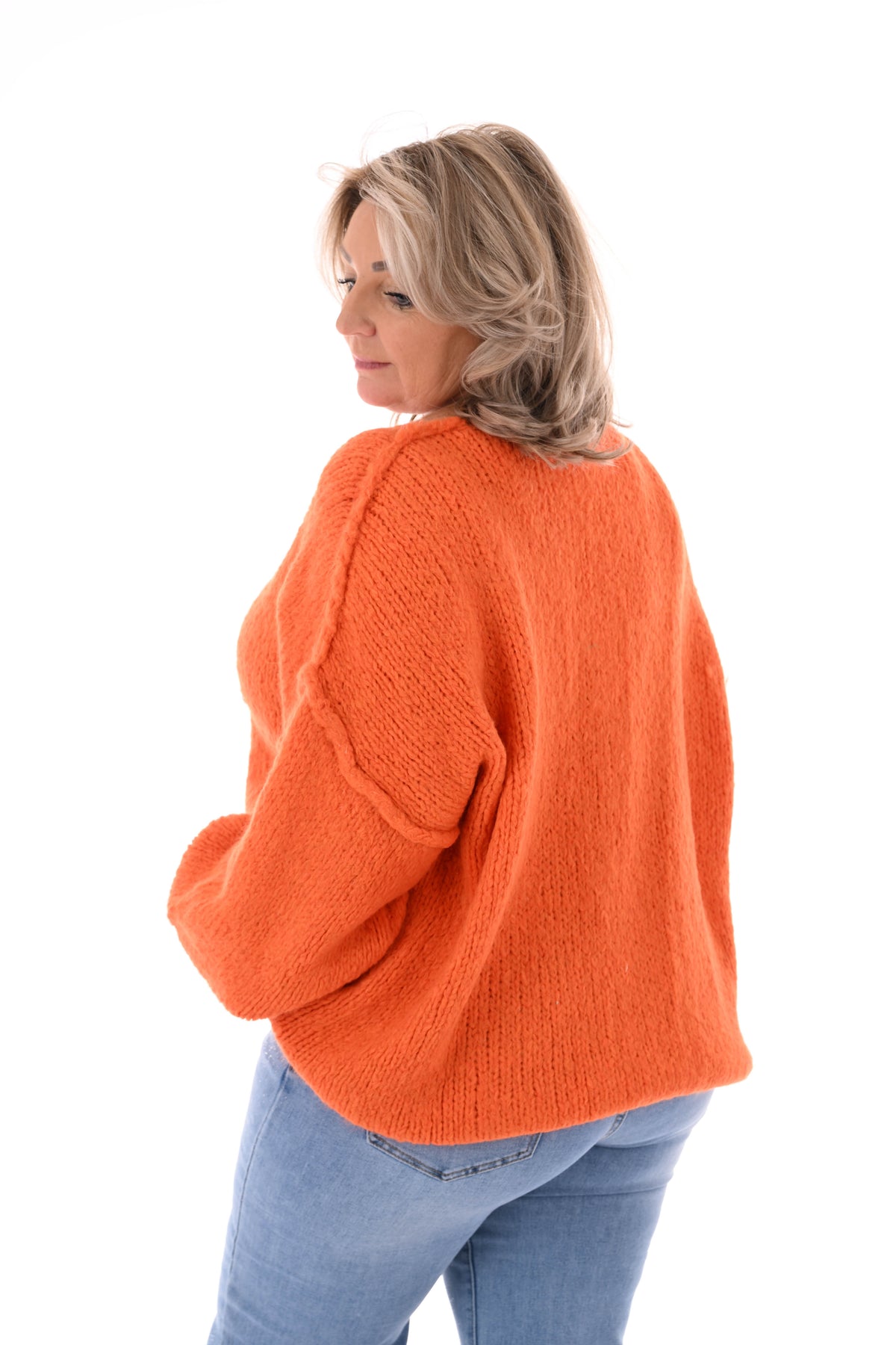 Grof gebreide trui v-hals oranje