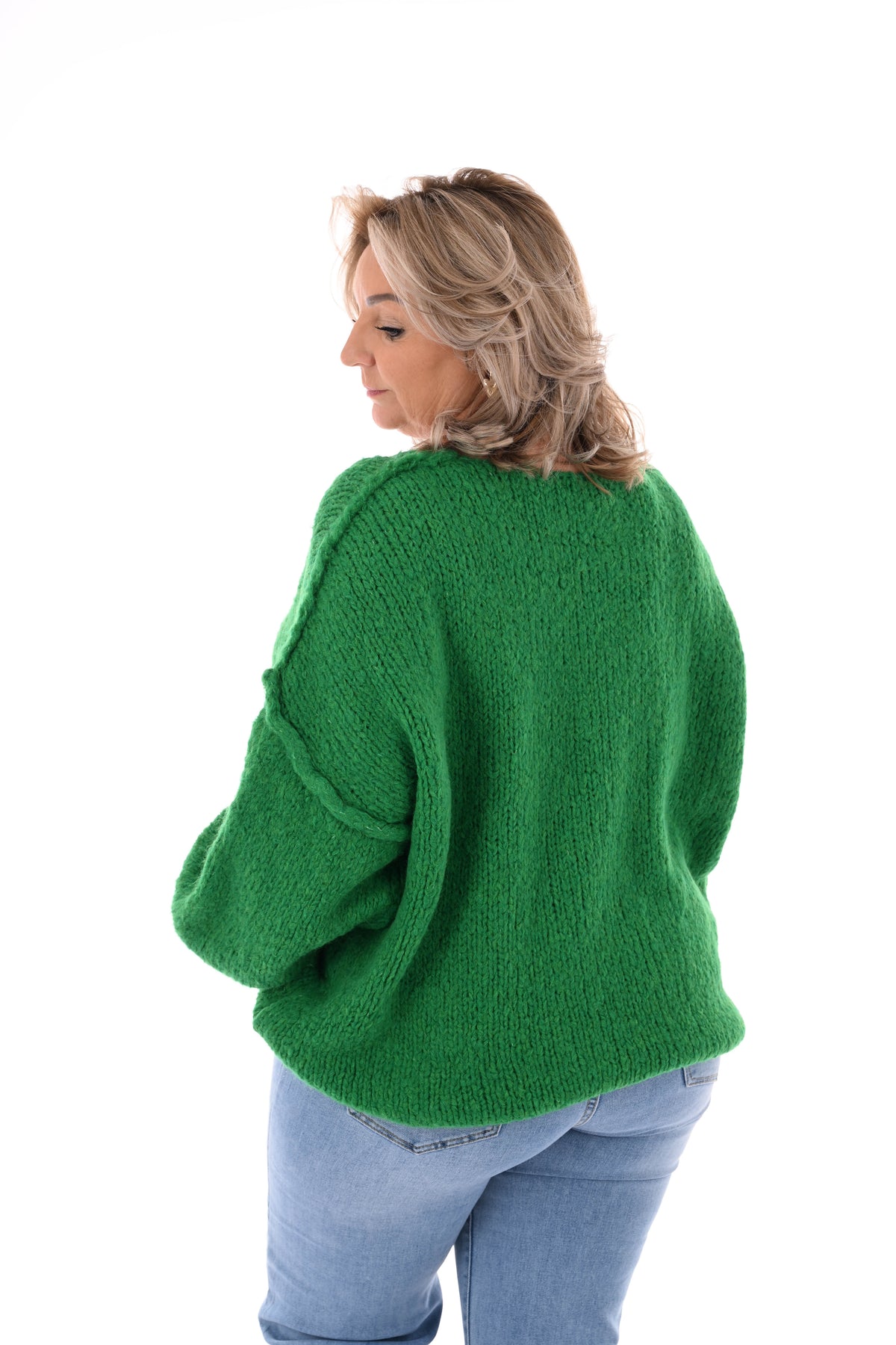 Grof gebreide trui v-hals groen