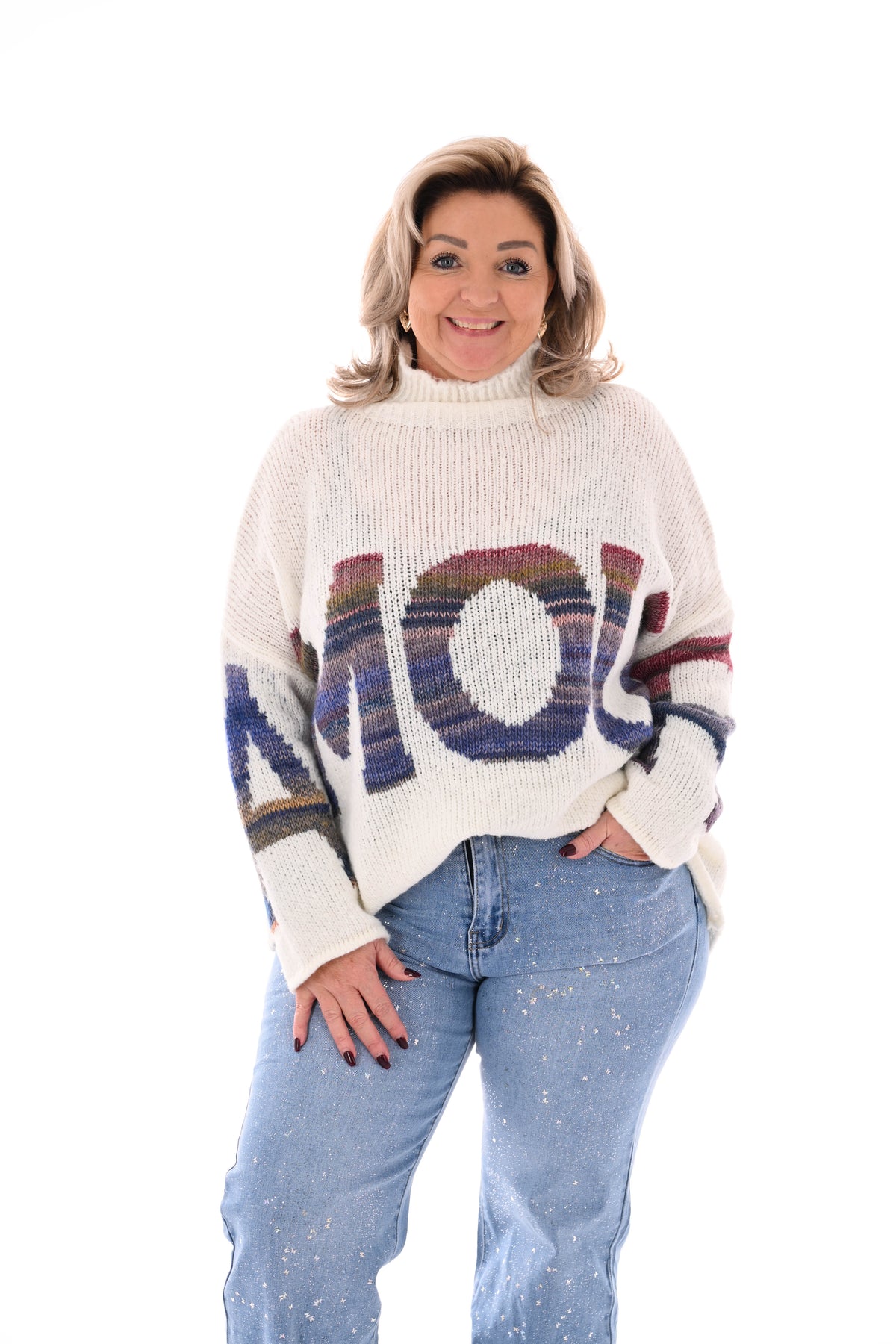 Gebreide trui turtle neck amour roomwit